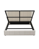 BYRON Bed Frame Gas Lift Storage Base - CREAM Oikiture