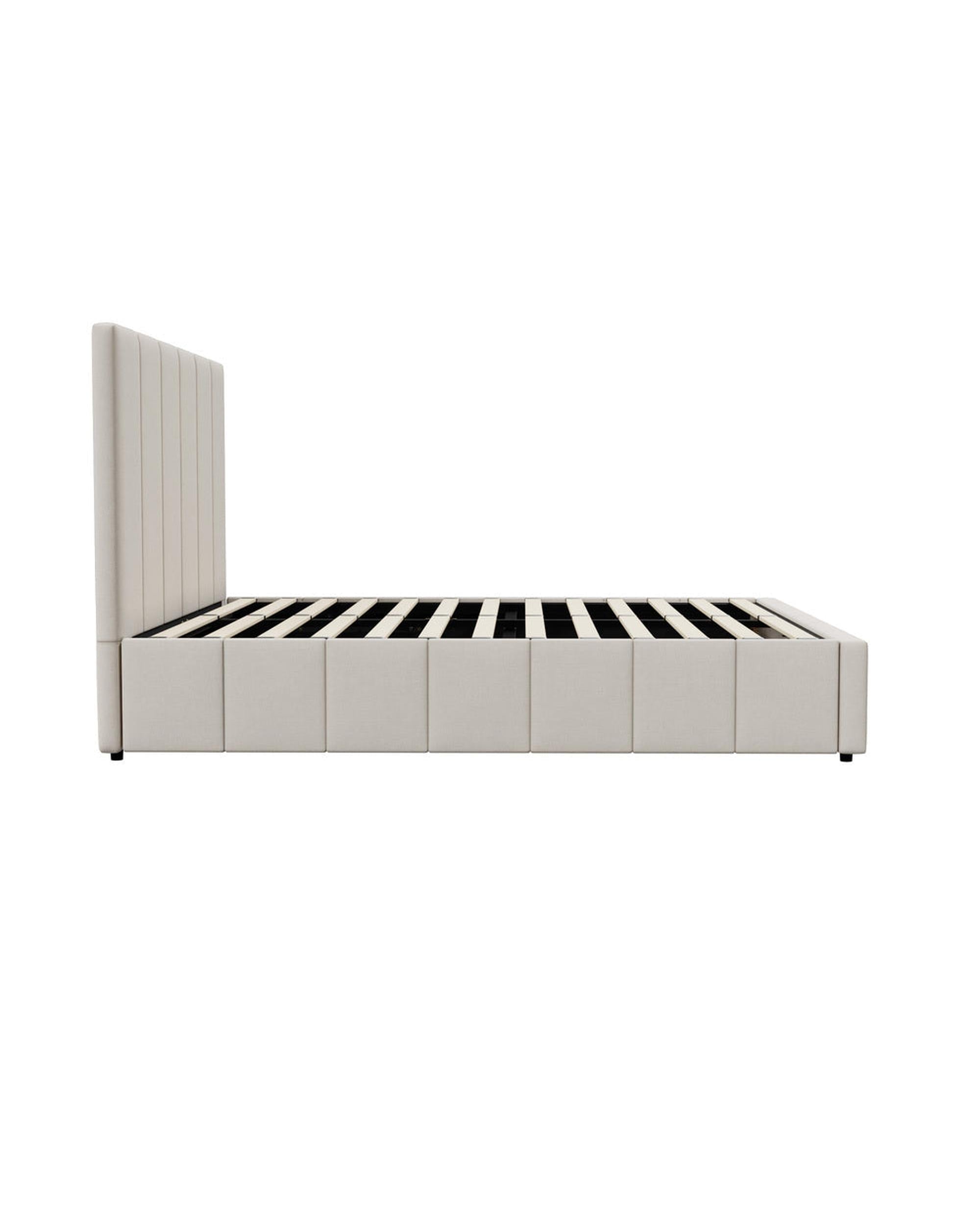 BYRON Bed Frame Gas Lift Storage Base - CREAM Oikiture