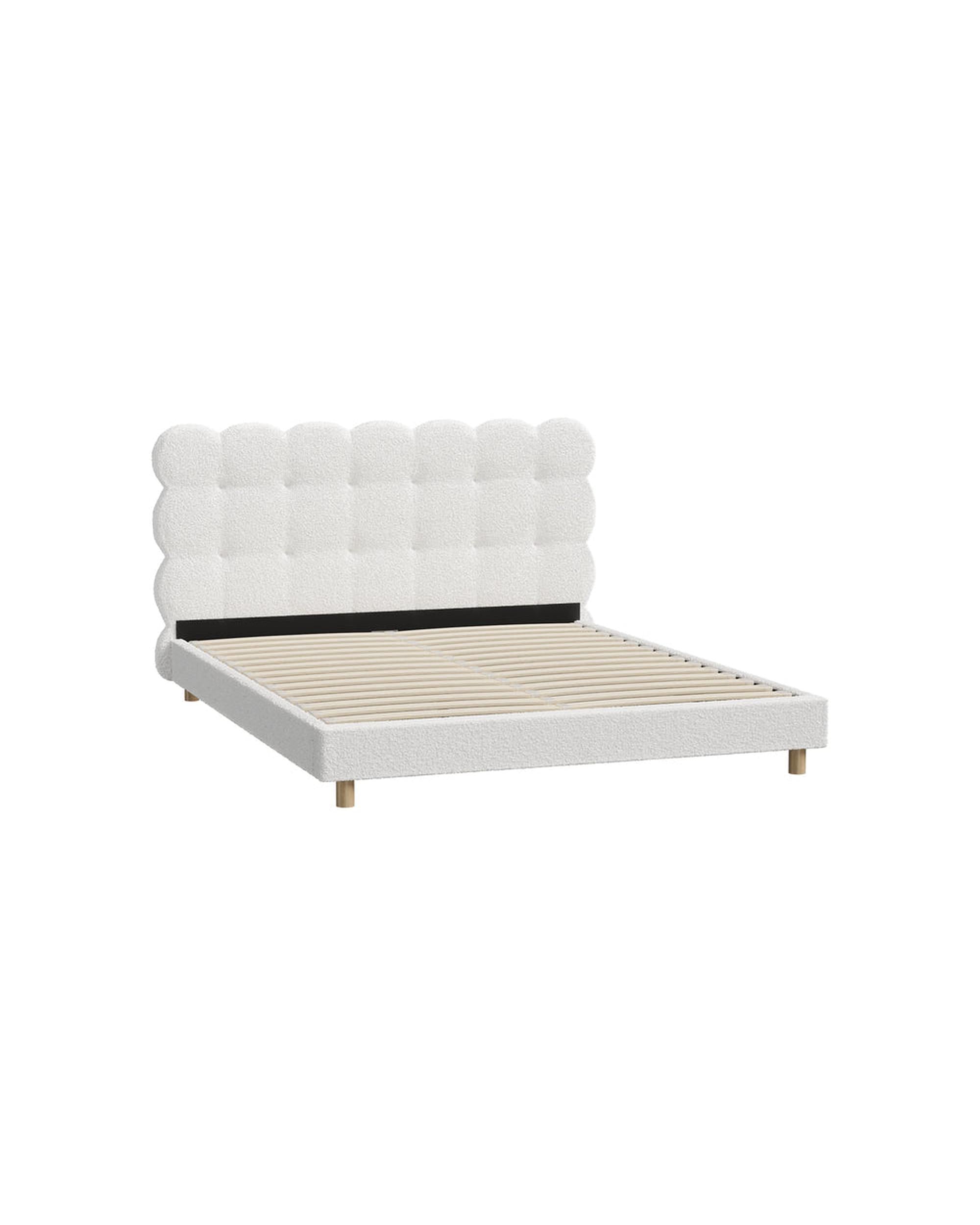 BELLO Bed Frame Tufted Bedhead Boucle Fabric White Oikiture