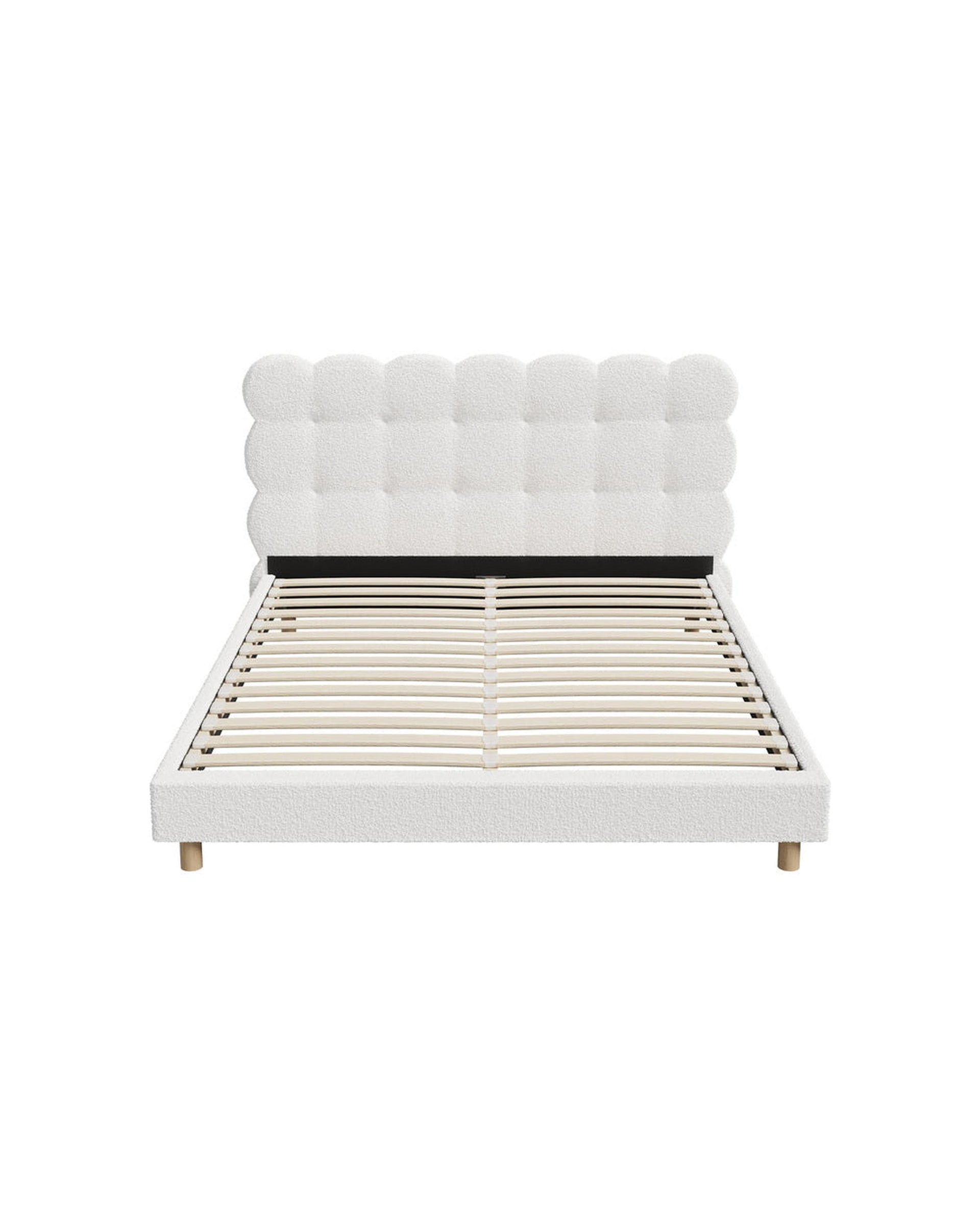 BELLO Bed Frame Tufted Bedhead Boucle Fabric White Oikiture