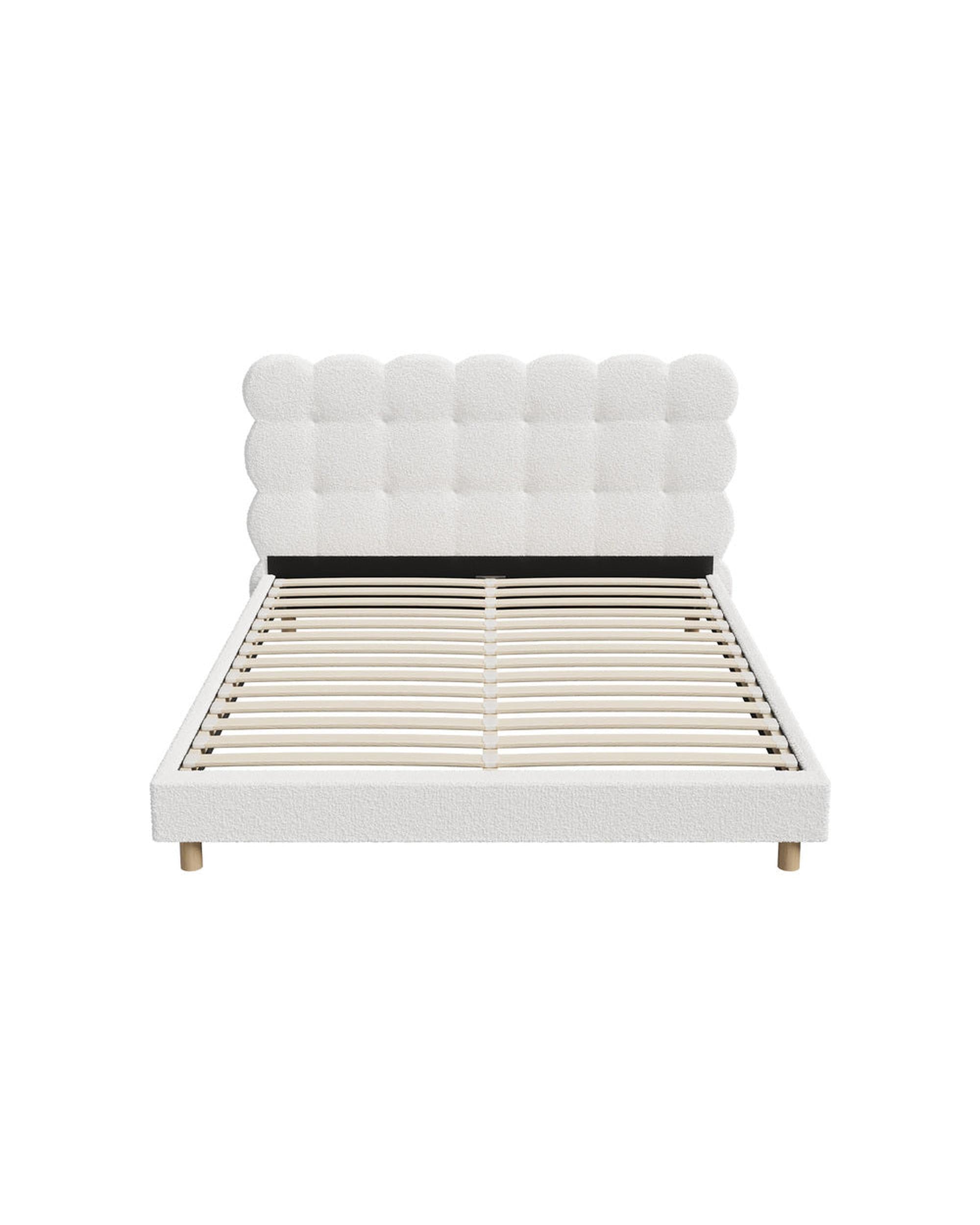 BELLO Bed Frame Tufted Bedhead Boucle Fabric White Oikiture