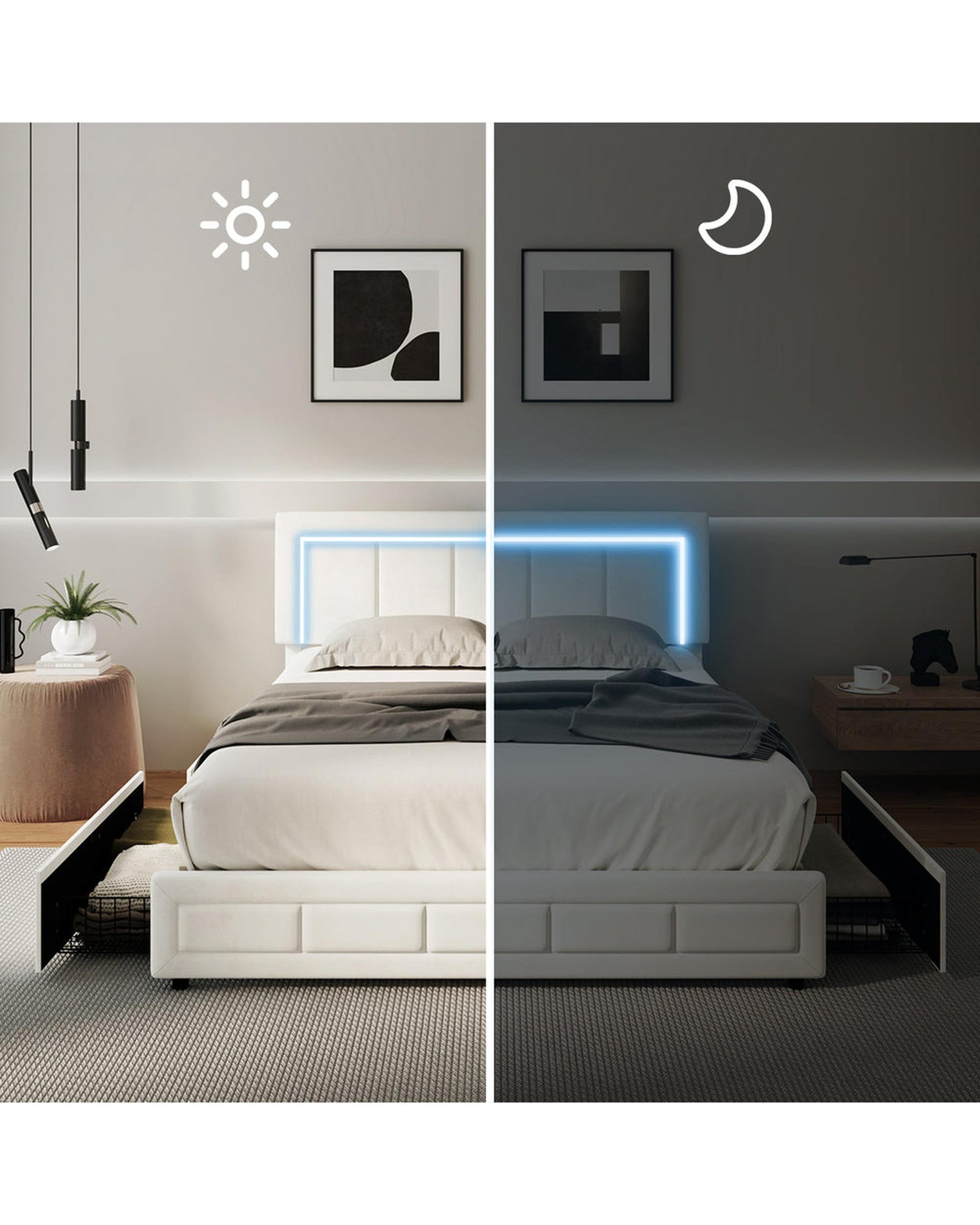 CLOUD LED Bed Frame 4 Drawers Adjustable Head Beige Oikiture