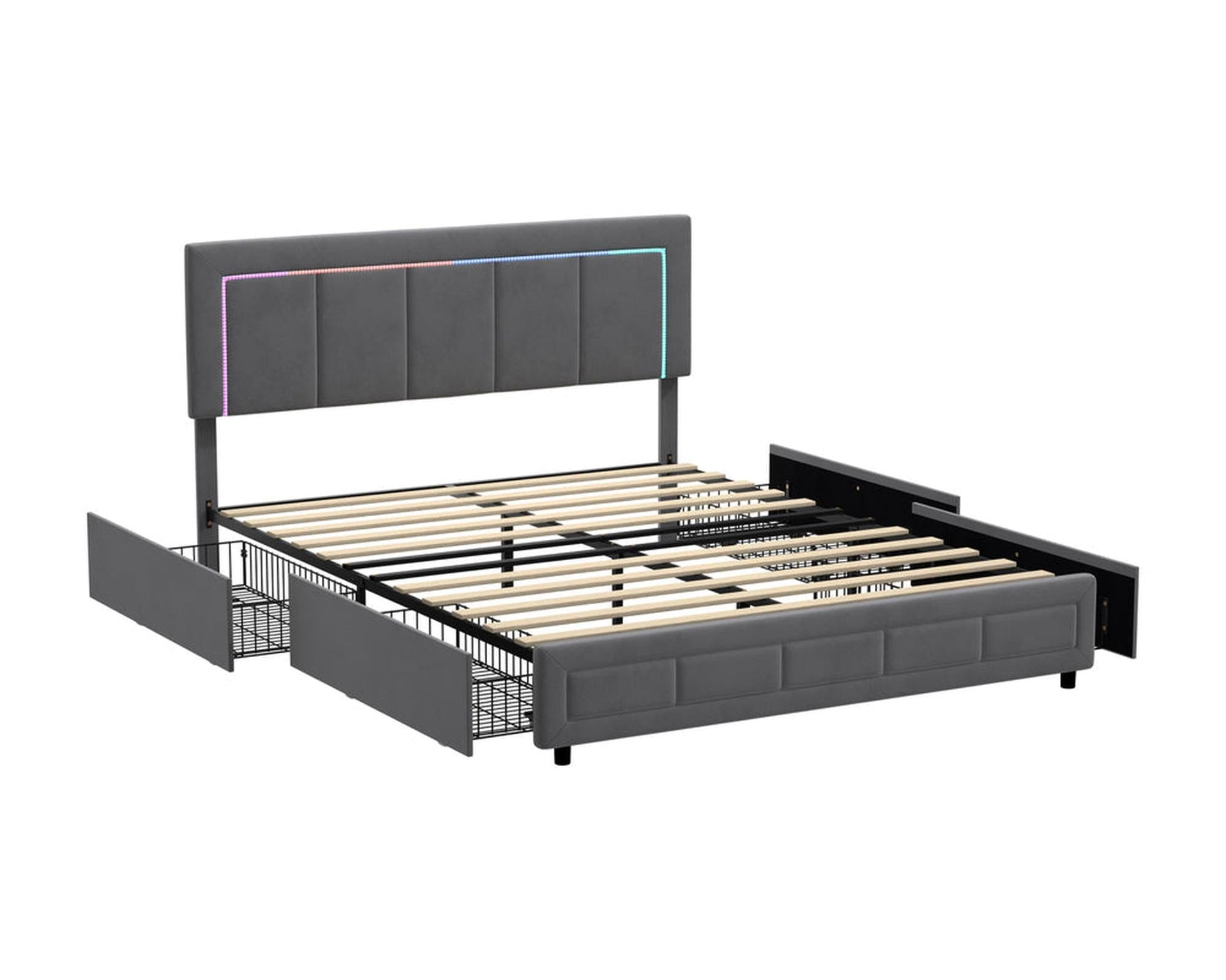 CLOUD LED Bed Frame 4 Drawers Adjustable Head Velvet Oikiture