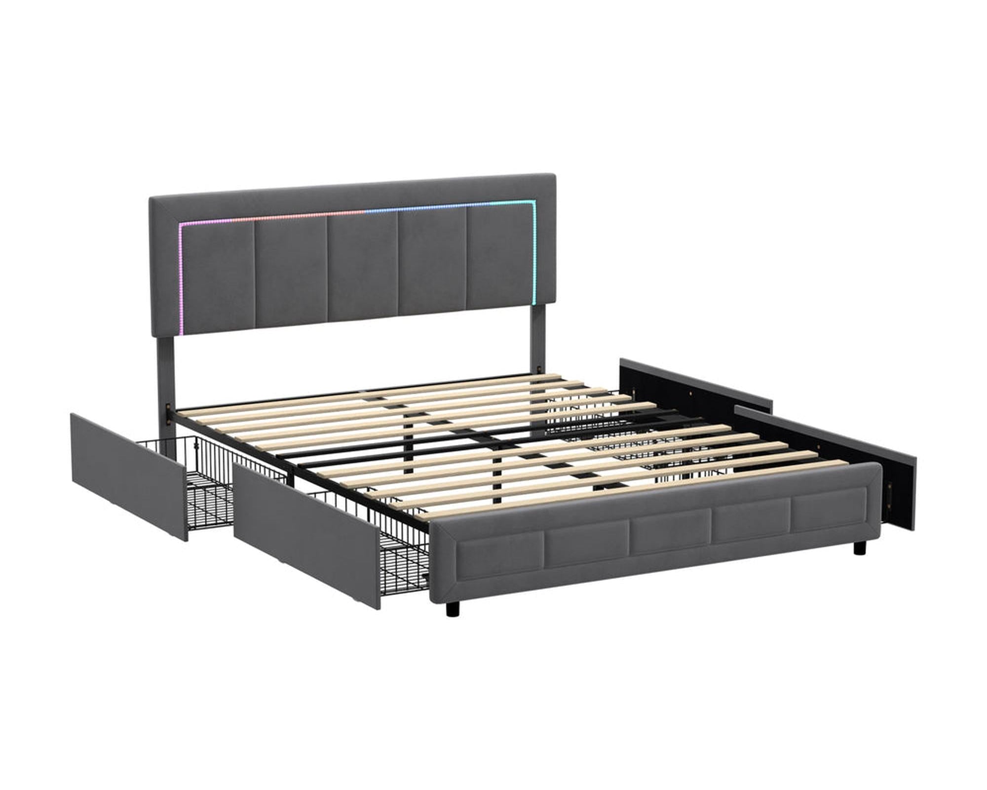 CLOUD LED Bed Frame 4 Drawers Adjustable Head Velvet Oikiture