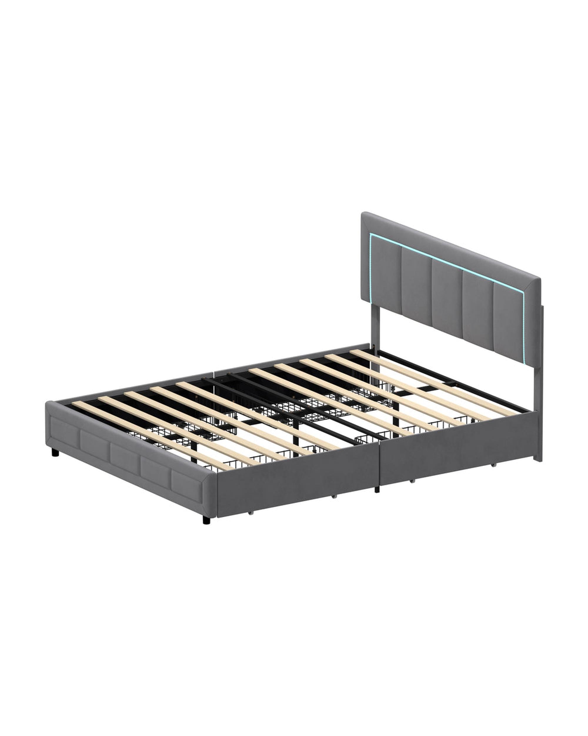 CLOUD LED Bed Frame 4 Drawers Adjustable Head Velvet Oikiture