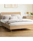MIAMI Wooden Bed Frame Rattan Headboard Oikiture