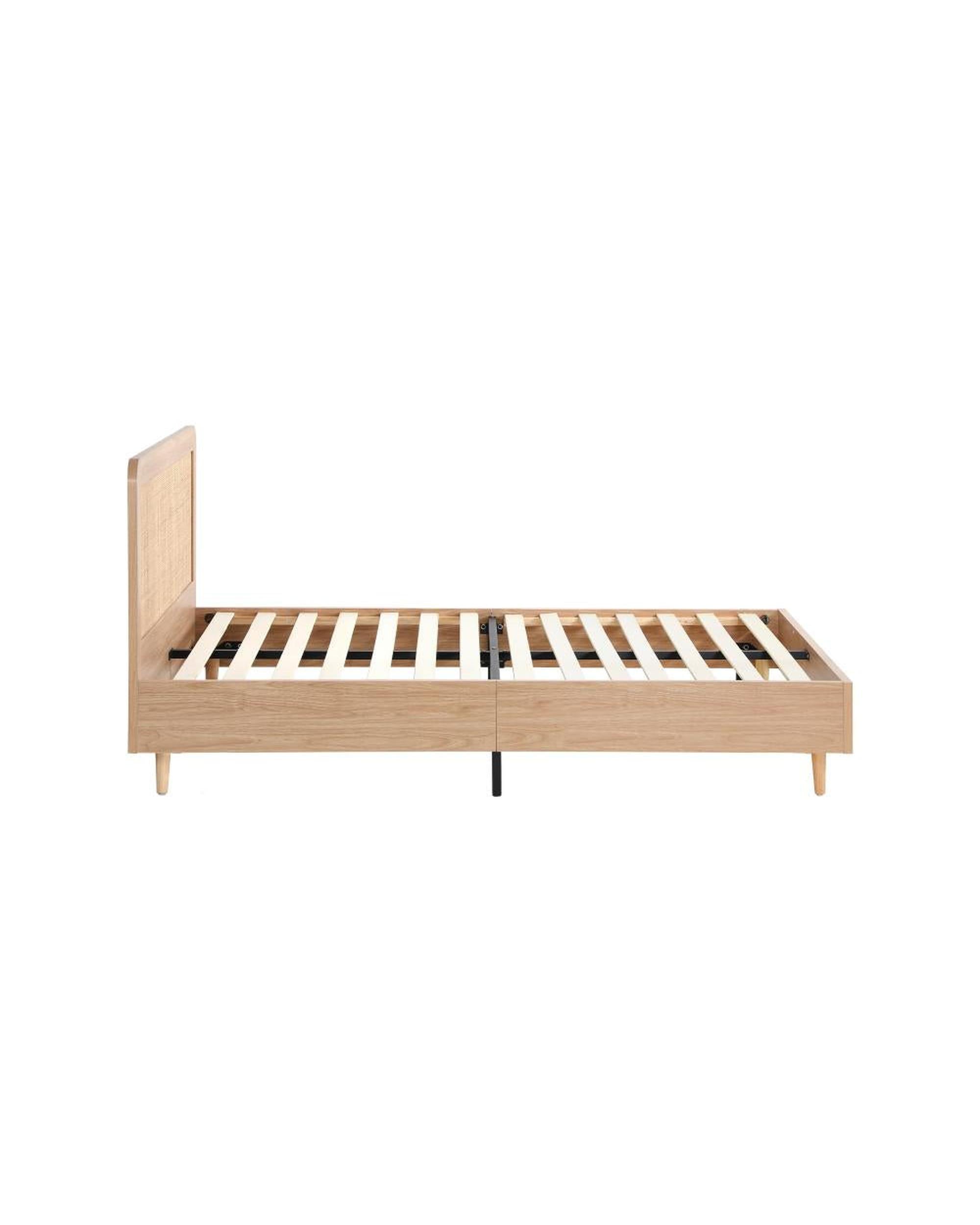 MIAMI Wooden Bed Frame Rattan Headboard Oikiture