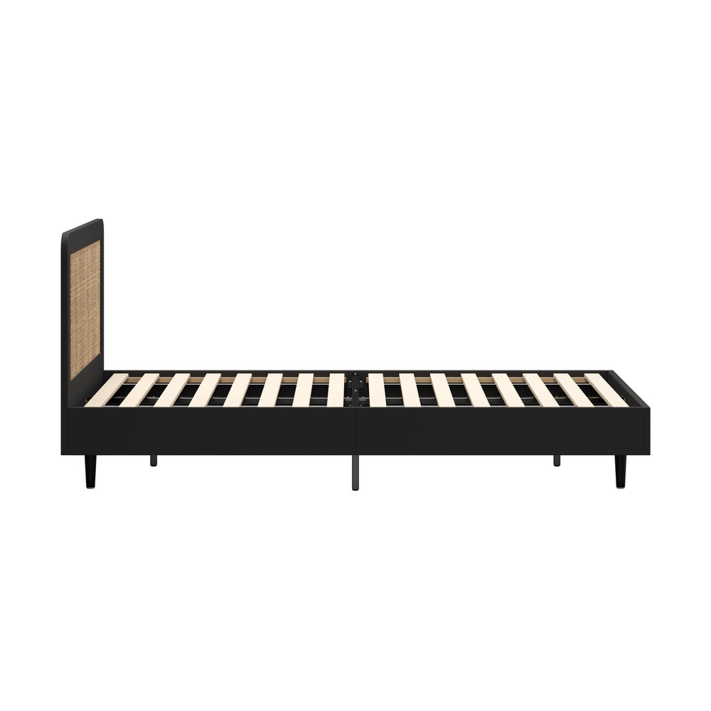 MIAMI Wooden Bed Frame Rattan Headboard - BLACK Oikiture