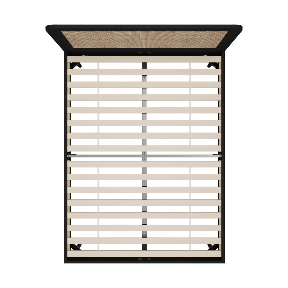 MIAMI Wooden Bed Frame Rattan Headboard - BLACK Oikiture