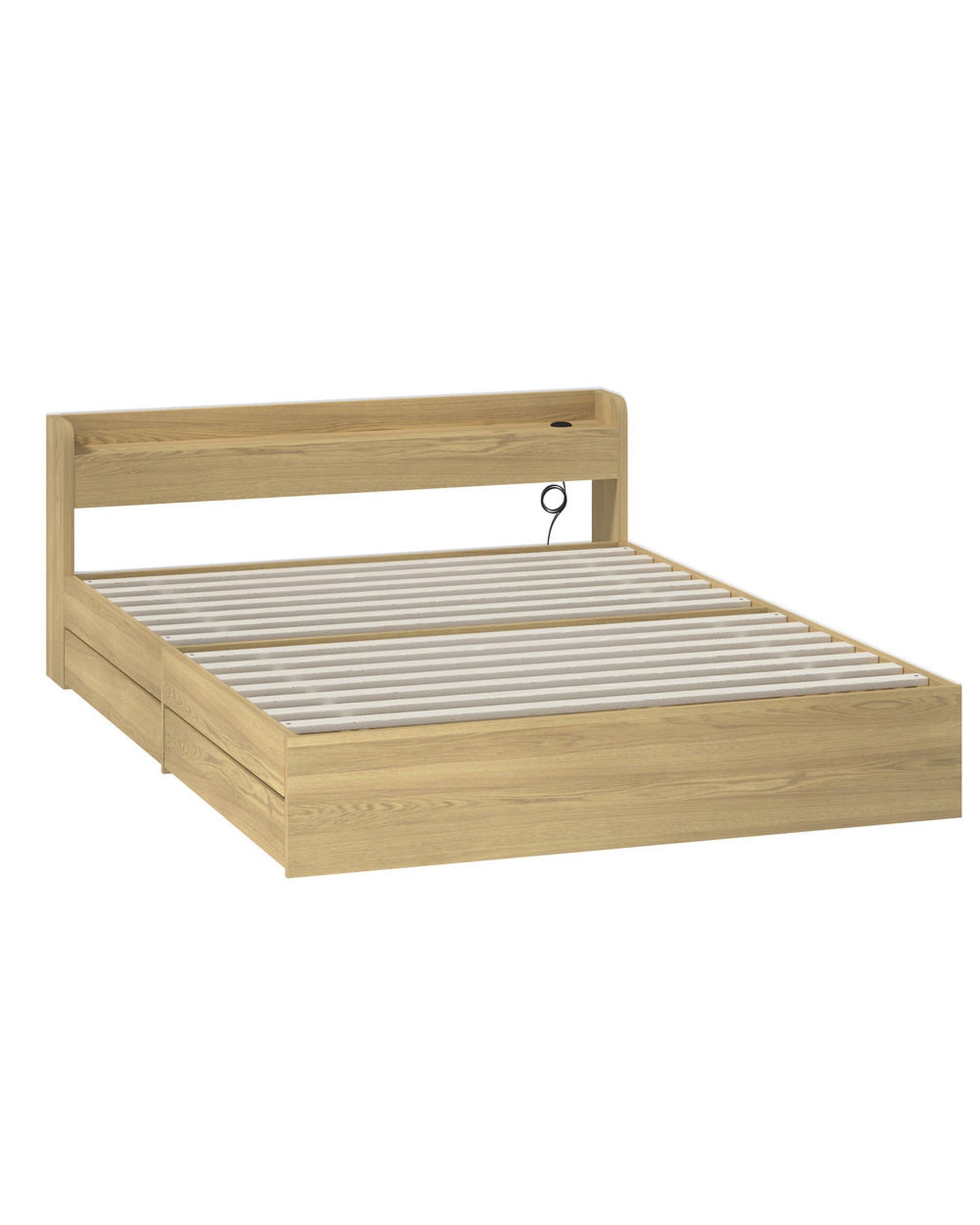 WINC Bed Frame with Charging Ports & 2 Drawers Oikiture