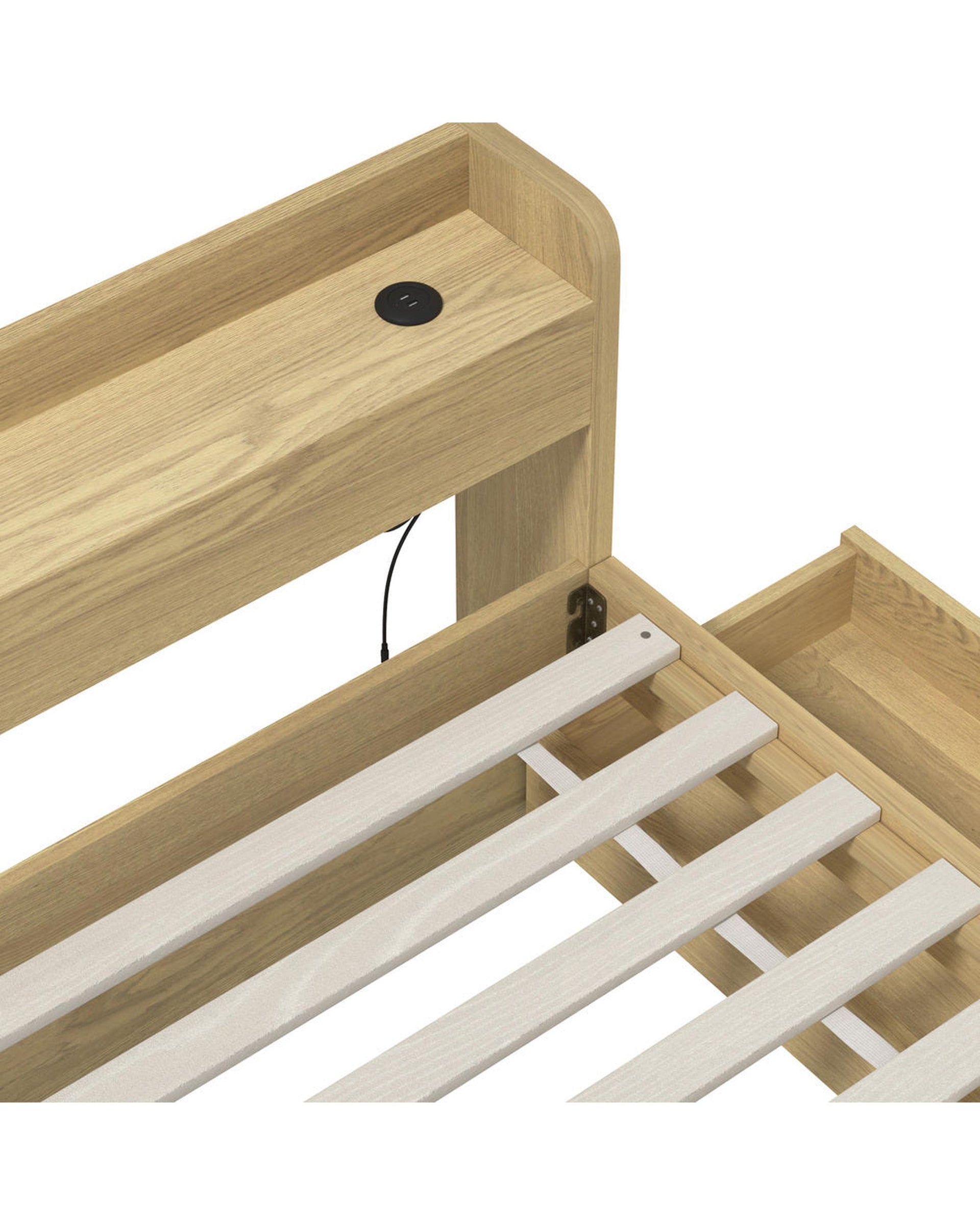 WINC Bed Frame with Charging Ports & 2 Drawers Oikiture