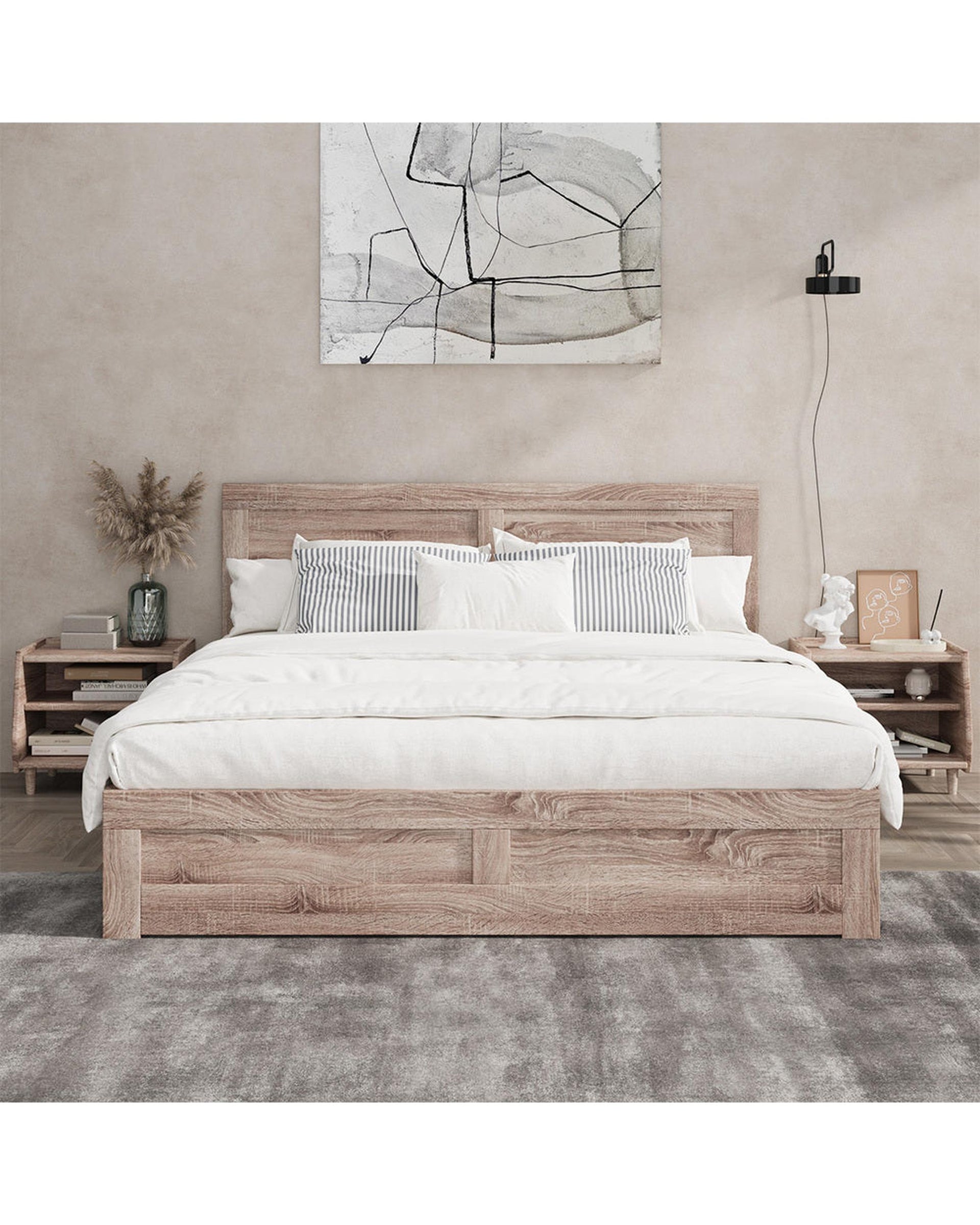 PA Bed Frame Metal Base - Rattan Headboard Oikiture