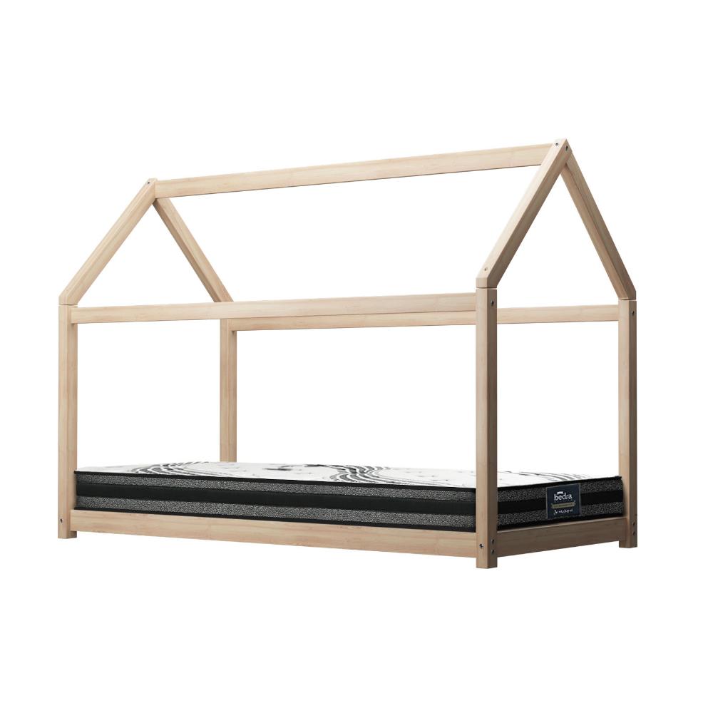 Kids Bed Frame With Single Mattress Set House Style Wooden Oikiture