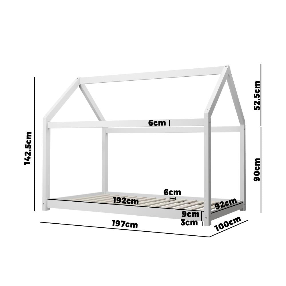 Bed Frame Single Wooden Timber House Style Mattress Base Platform White Oikiture