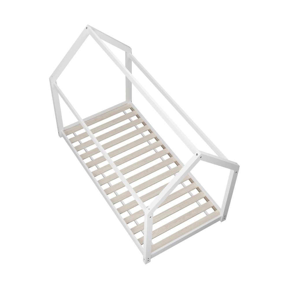 Kids Bed Frame With Single Mattress Set House Style White Oikiture
