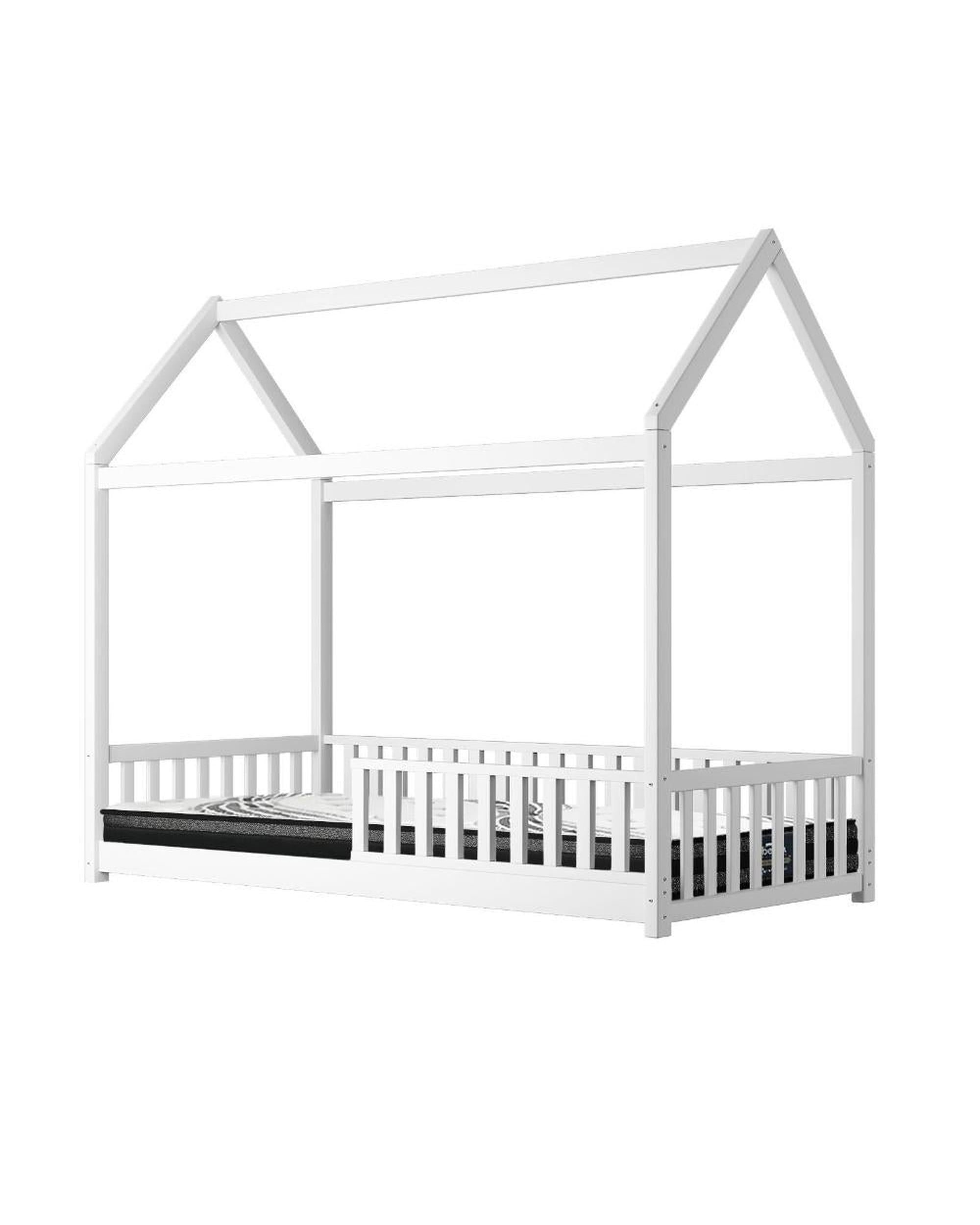 Kids Bed Frame With Single Mattress Set House Frame White Oikiture