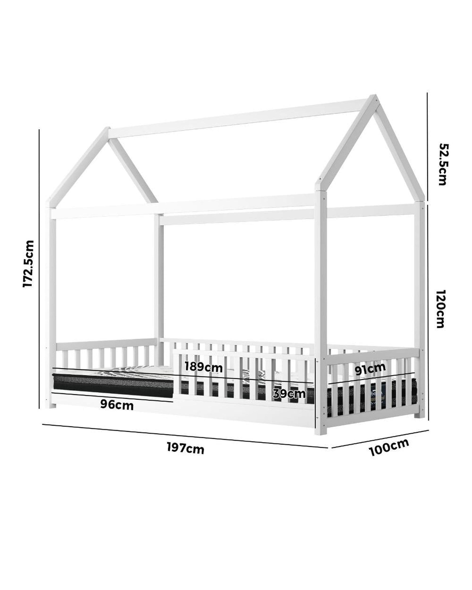 Kids Bed Frame With Single Mattress Set House Frame White Oikiture