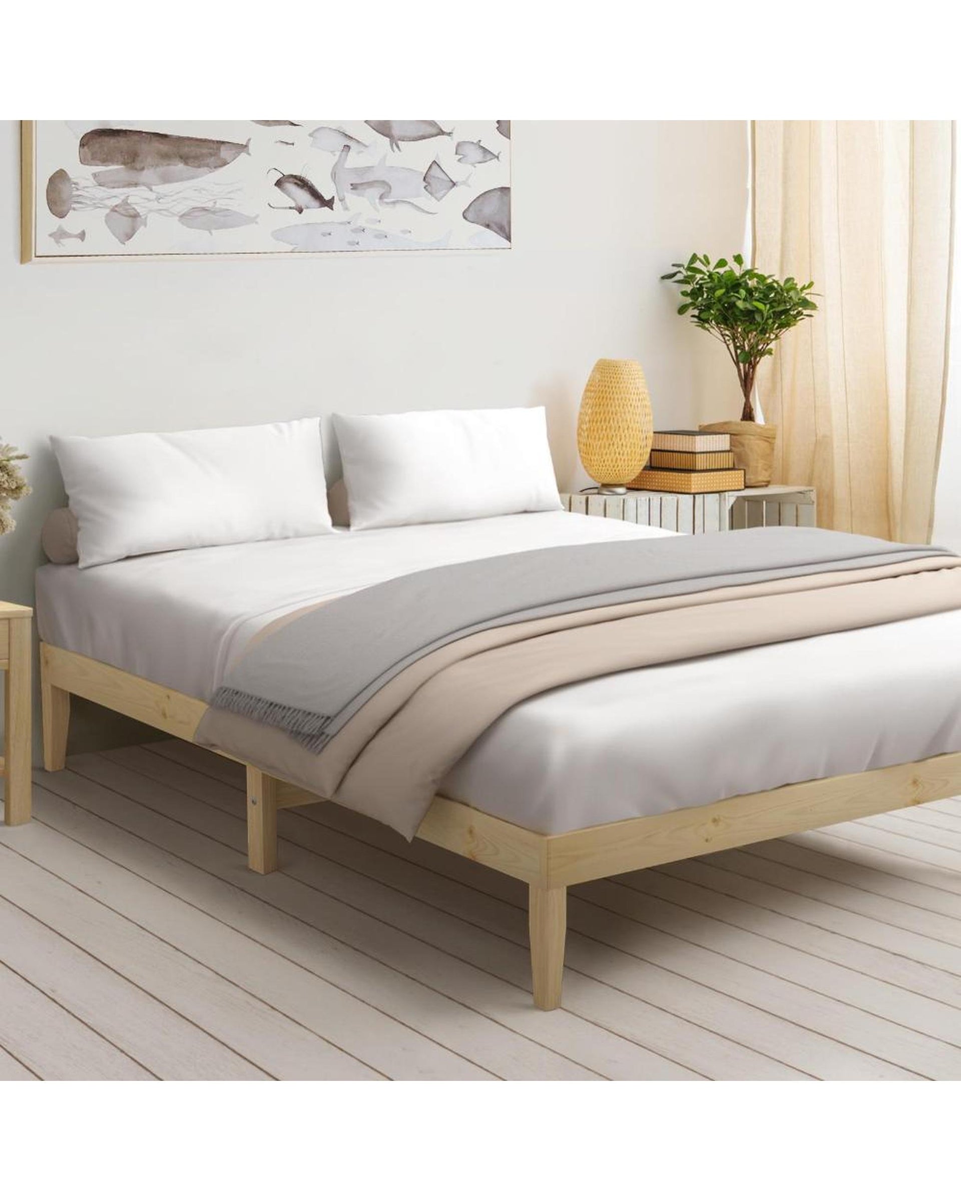 Bed Frame King Size Wooden Pine Timber Bedroom Furniture Oikiture