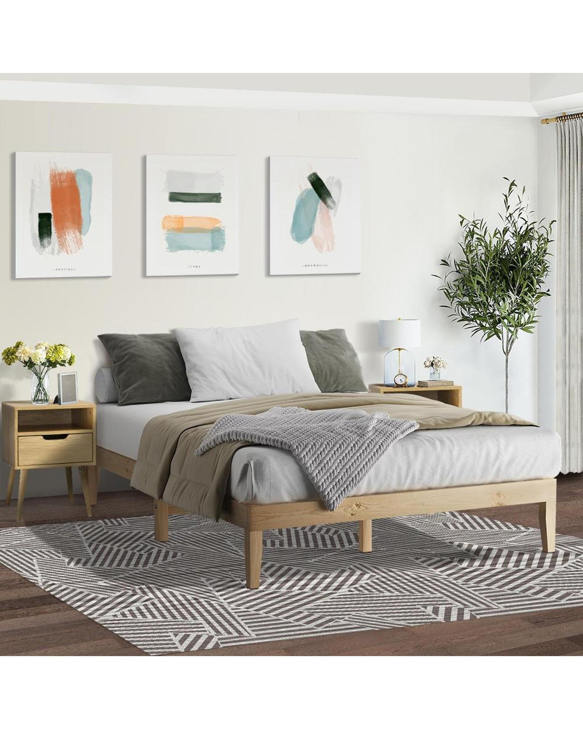 Bed Frame King Size Wooden Pine Timber Bedroom Furniture Oikiture