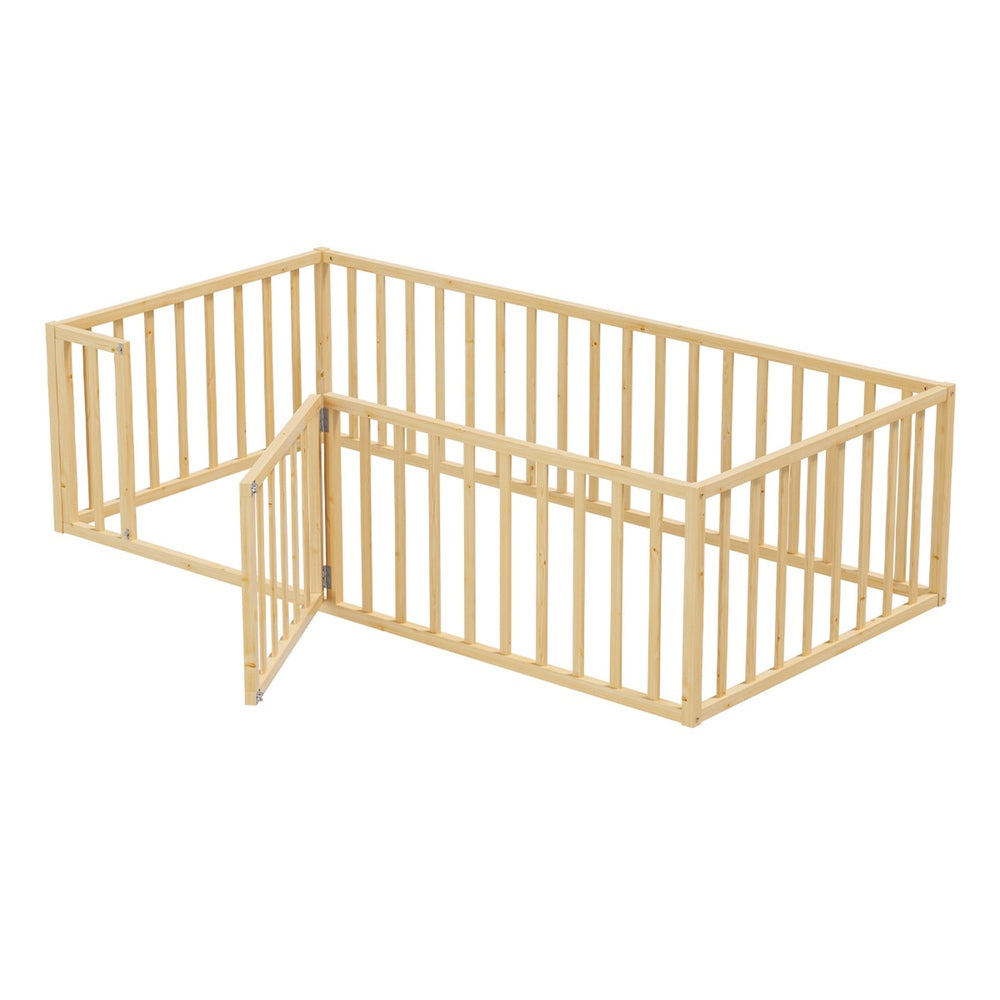 Oikiture 2-in-1 Kids Bed Frame Single Toddler Play Guard Fence Wood Oikiture