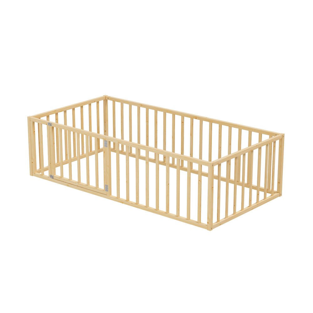 Oikiture 2-in-1 Kids Bed Frame Single Toddler Play Guard Fence Wood Oikiture