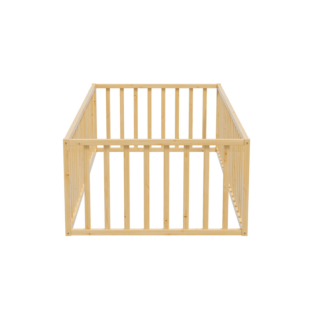Oikiture 2-in-1 Kids Bed Frame Single Toddler Play Guard Fence Wood Oikiture