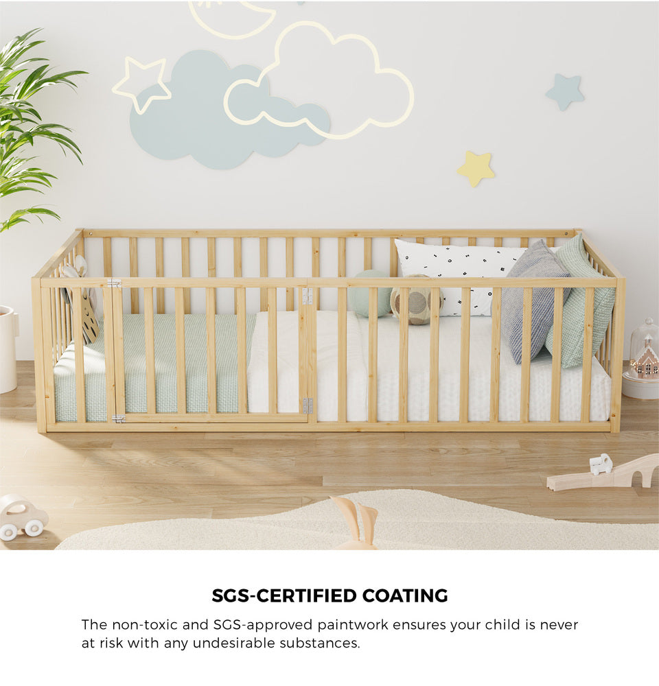 Oikiture 2-in-1 Kids Bed Frame Single Toddler Play Guard Fence Wood Oikiture