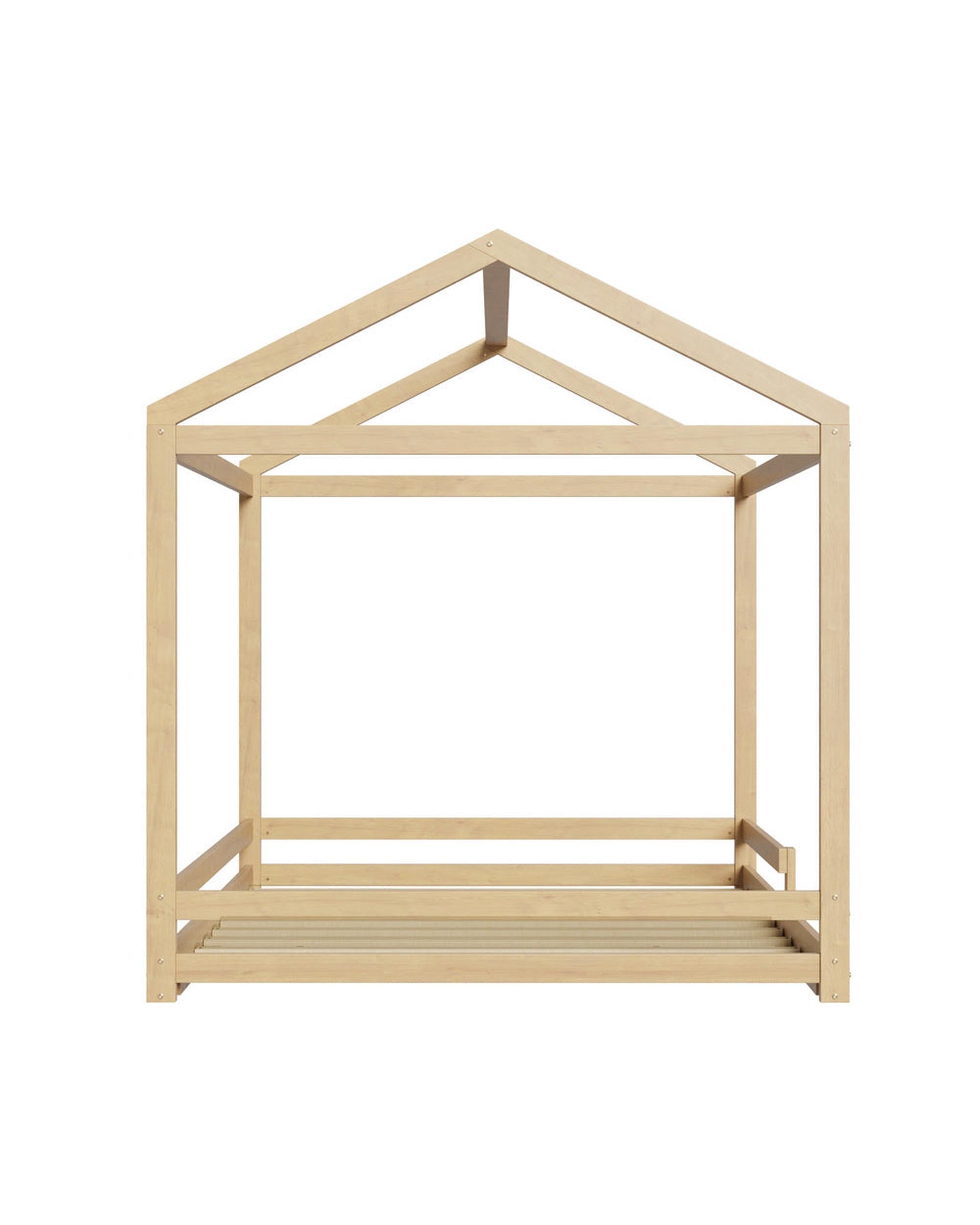 MINA Double Kids Wooden Bed Frame House Beds with Fence Natural