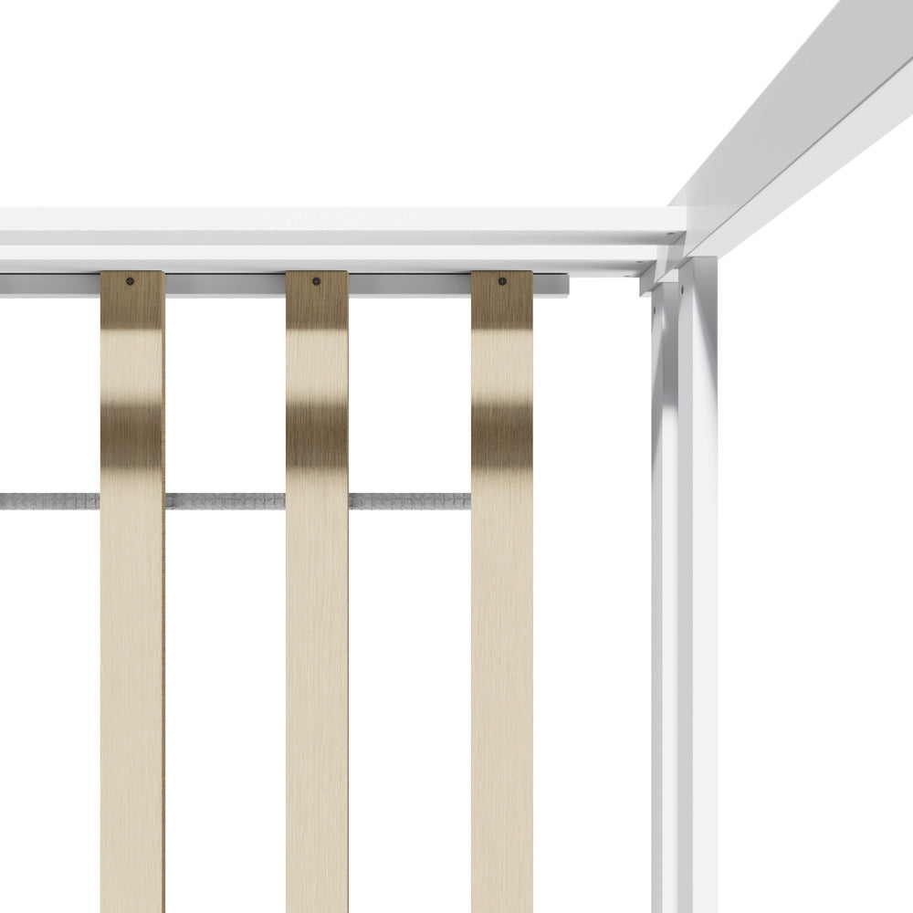 MINA Kids Wooden Bed Frame House Base with Fence Double White