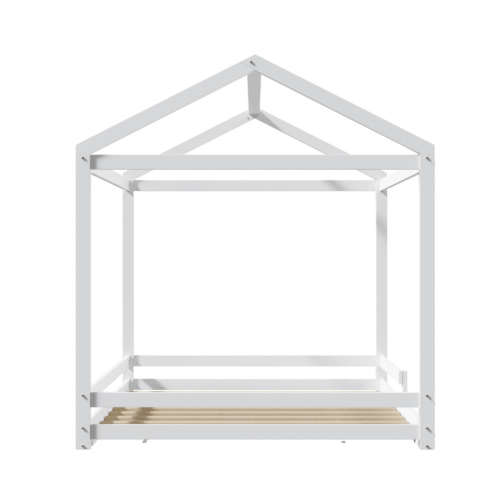 MINA Kids Wooden Bed Frame House Base with Fence Double White