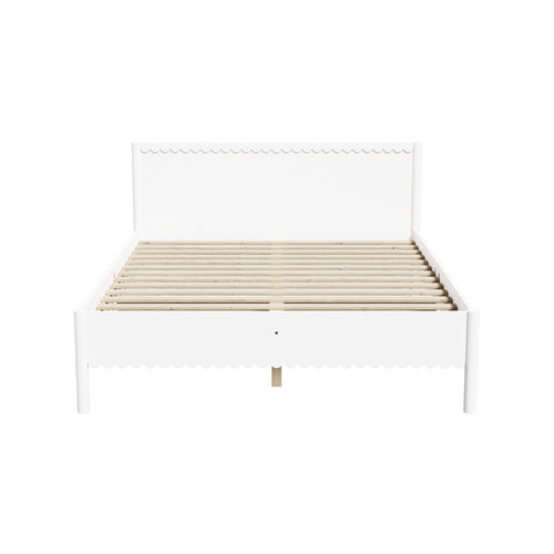 Oikiture Scalloped Wooden Bed Frame Solid Pine Timber Double White