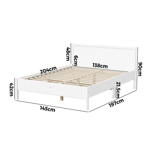 Oikiture Scalloped Wooden Bed Frame Solid Pine Timber Double White
