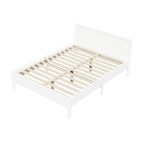 Oikiture Scalloped Wooden Bed Frame Solid Pine Timber Double White