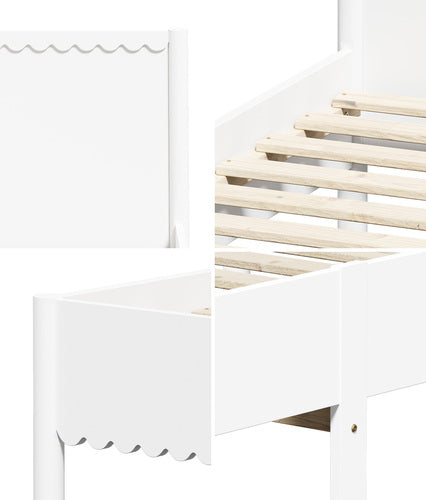 Oikiture Scalloped Wooden Bed Frame Solid Pine Timber Double White