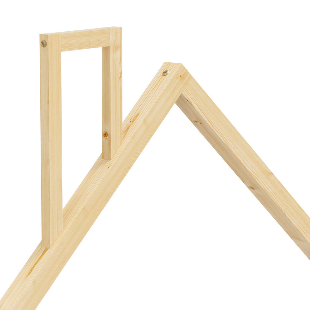 Oikiture Wooden Kids Bed Frame Floor Beds Chimney King Single Natural Oikiture