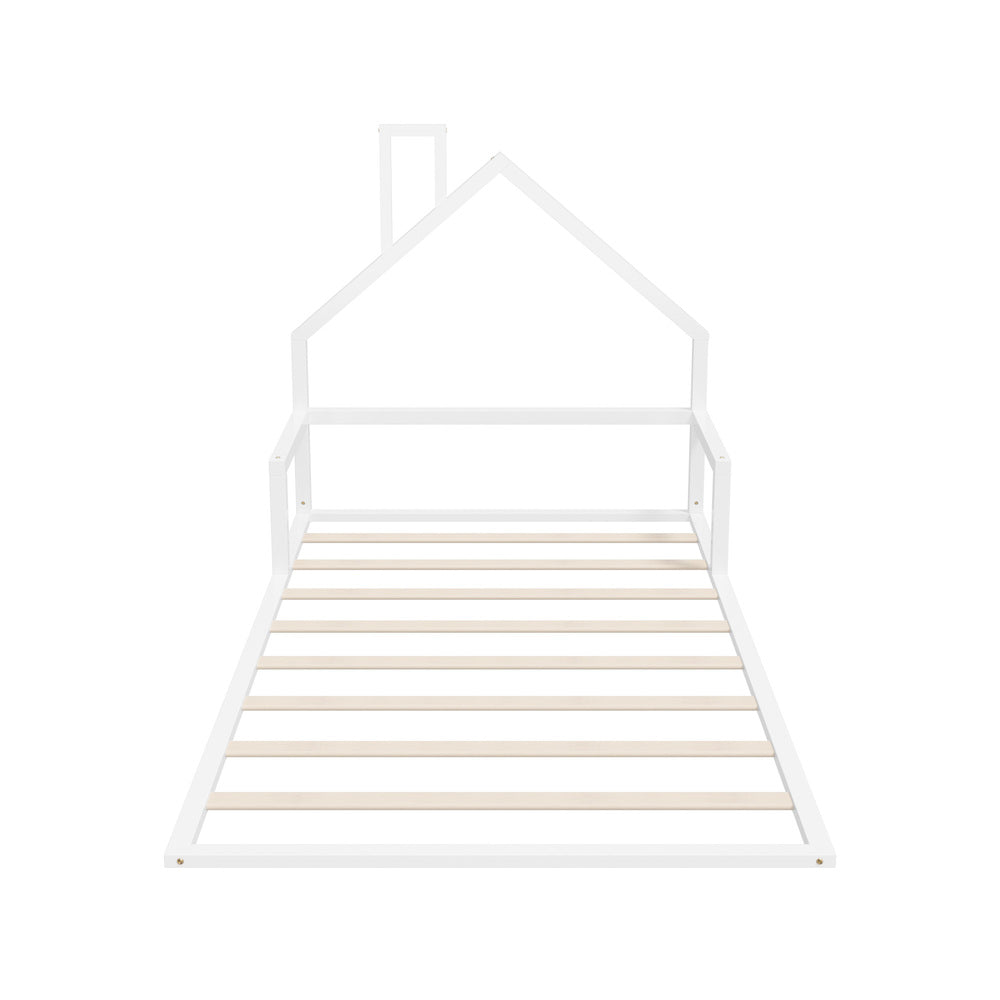 Oikiture Wooden Kids Bed Frame Floor Beds Chimney King Single White Oikiture