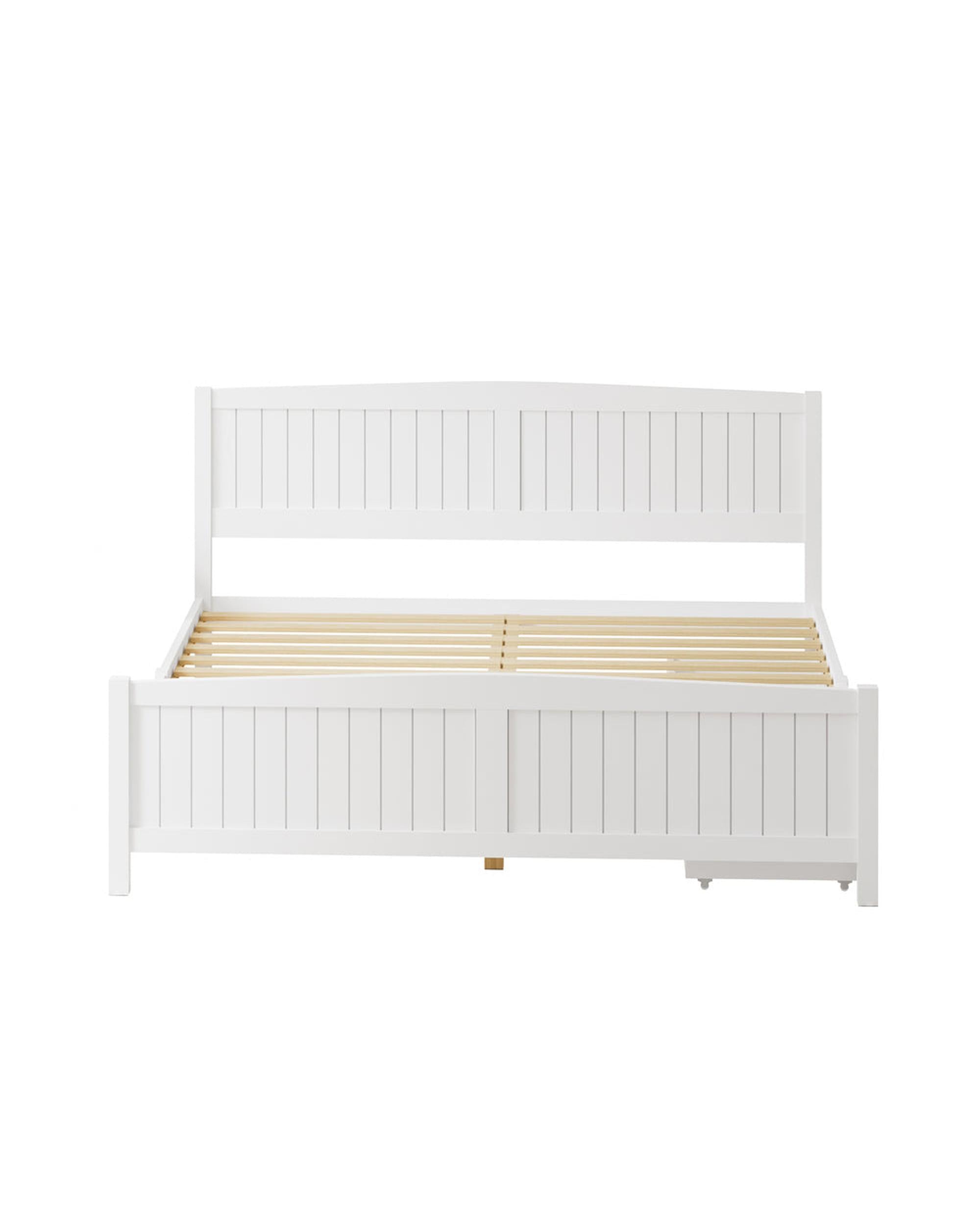 VALT Wooden Bed Frame with Trundle Drawers White Oikiture