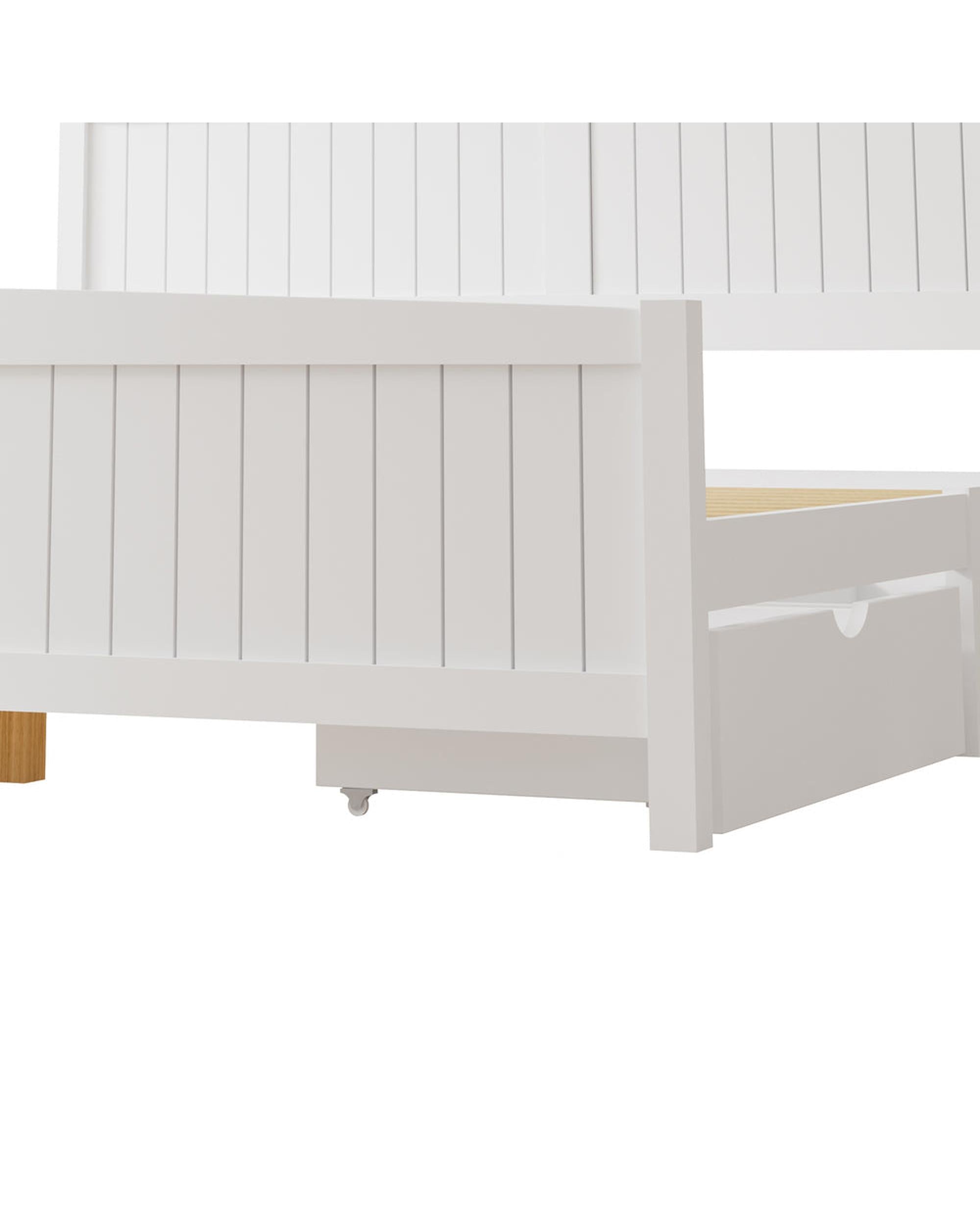 VALT Wooden Bed Frame with Trundle Drawers White Oikiture