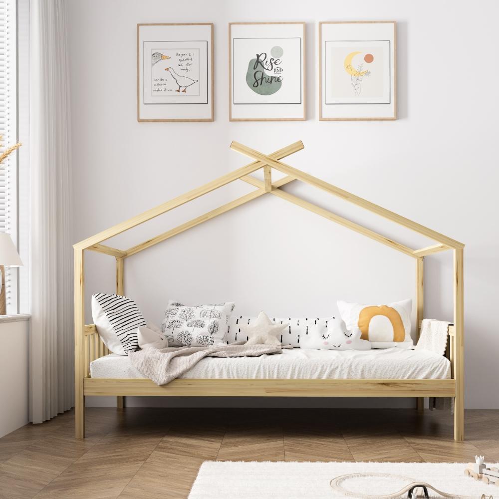 SUNBURY Bed Frame Wooden Kids Timber House Beds - Single Oikiture