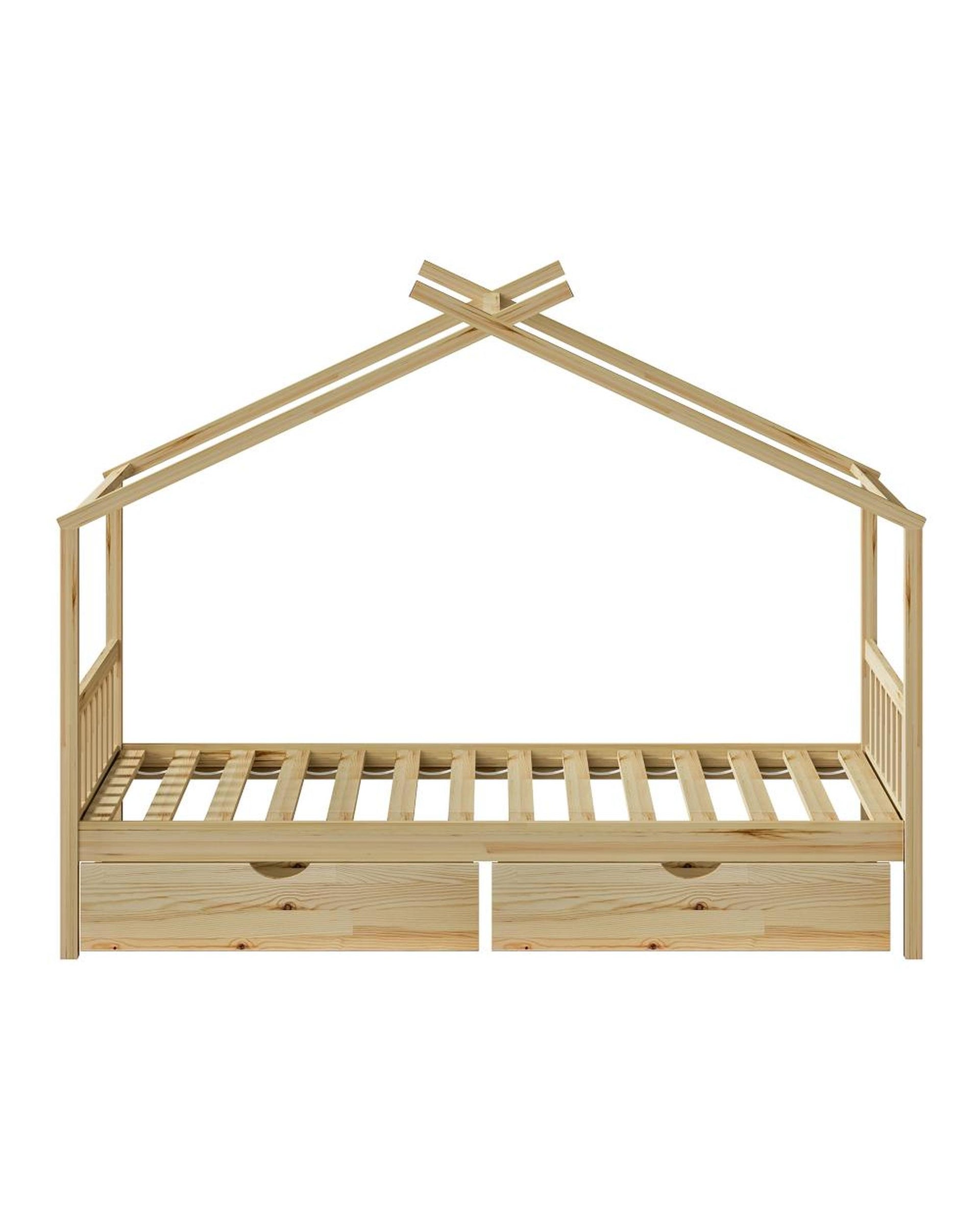 SUNBURY Bed Frame Wooden Kids Timber House Beds - Single - WITH DRAWS Oikiture
