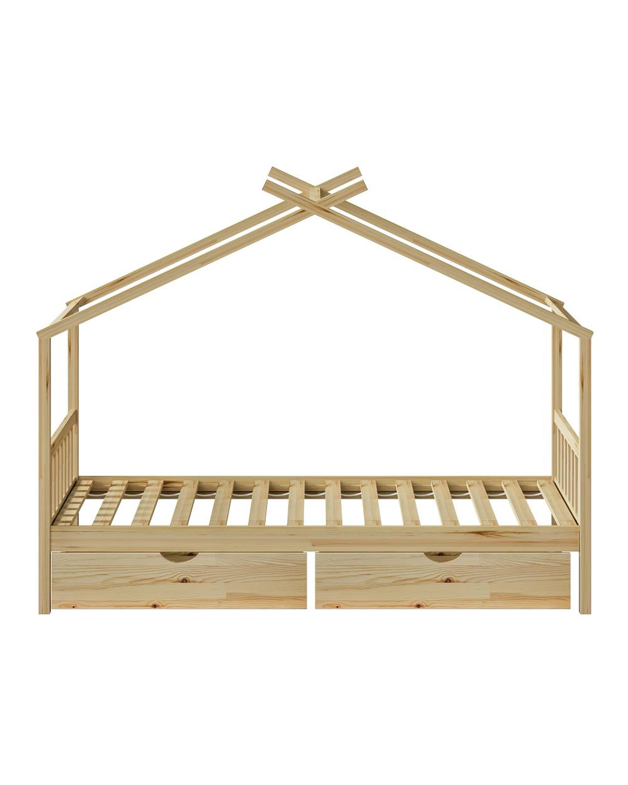SUNBURY Bed Frame Wooden Kids Timber House Beds - Single - WITH DRAWS Oikiture