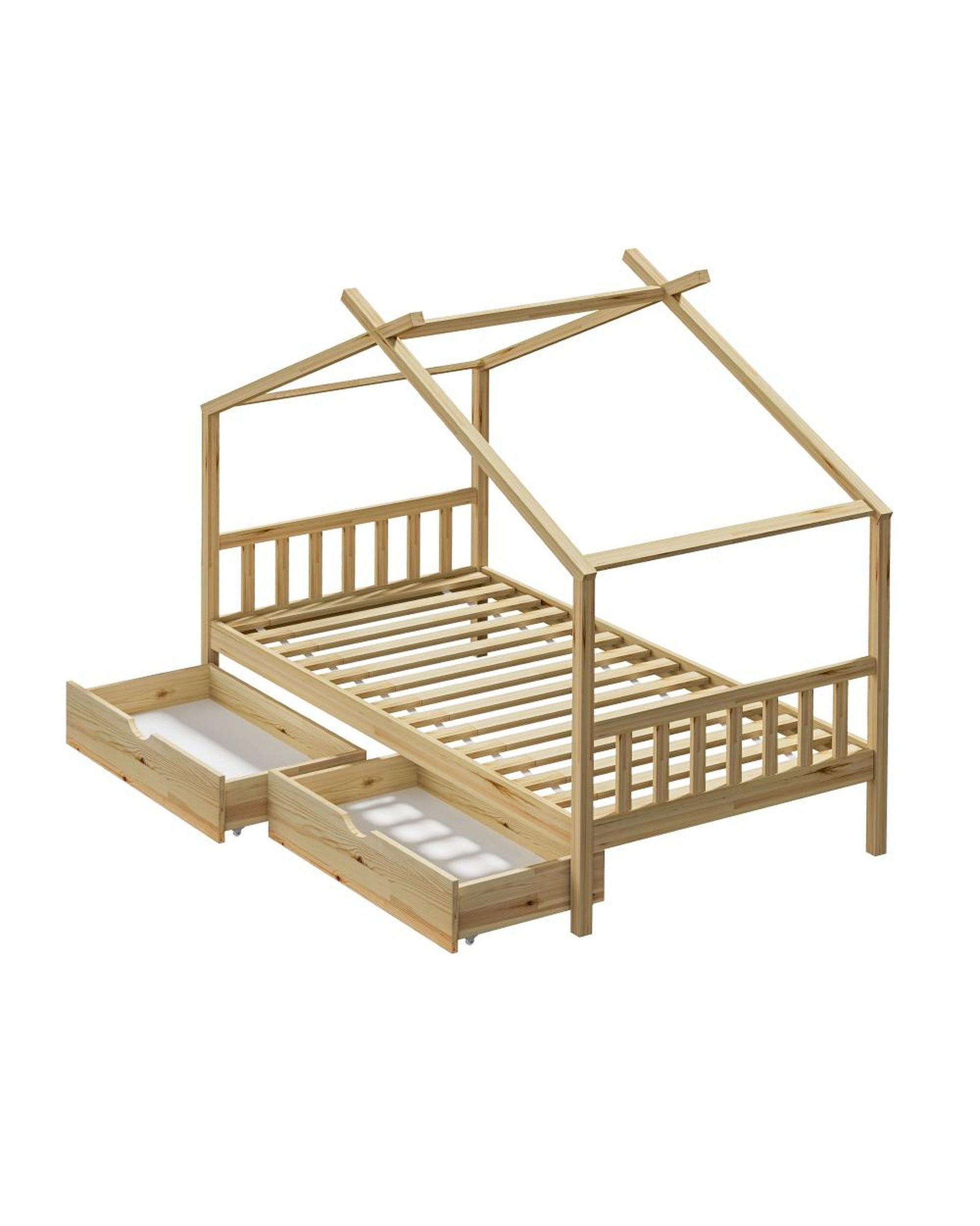 SUNBURY Bed Frame Wooden Kids Timber House Beds - Single - WITH DRAWS Oikiture