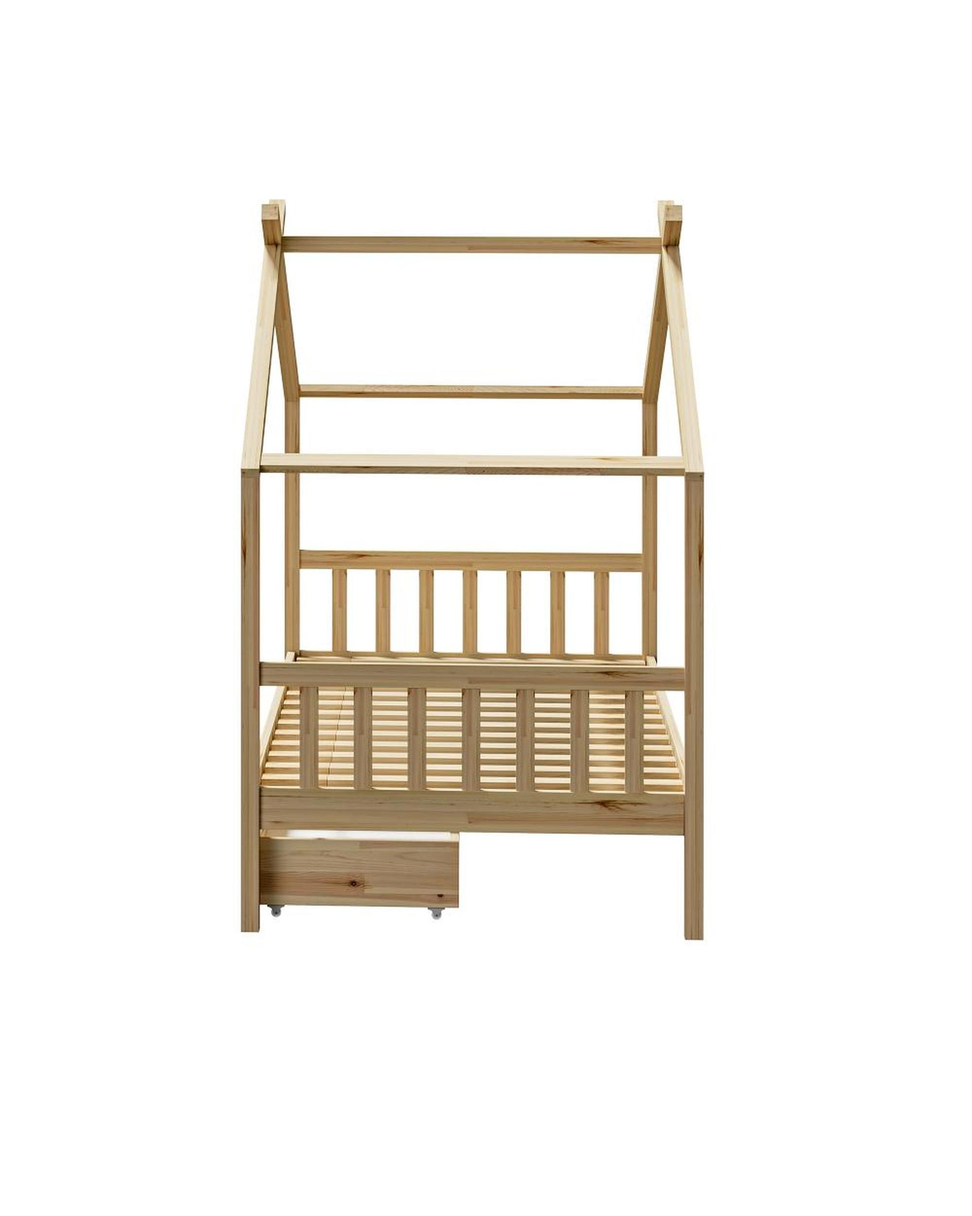 SUNBURY Bed Frame Wooden Kids Timber House Beds - Single - WITH DRAWS Oikiture