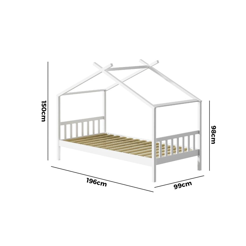 TOMI Bed Frame Wooden Kids Timber House Beds White - SINGLE Oikiture