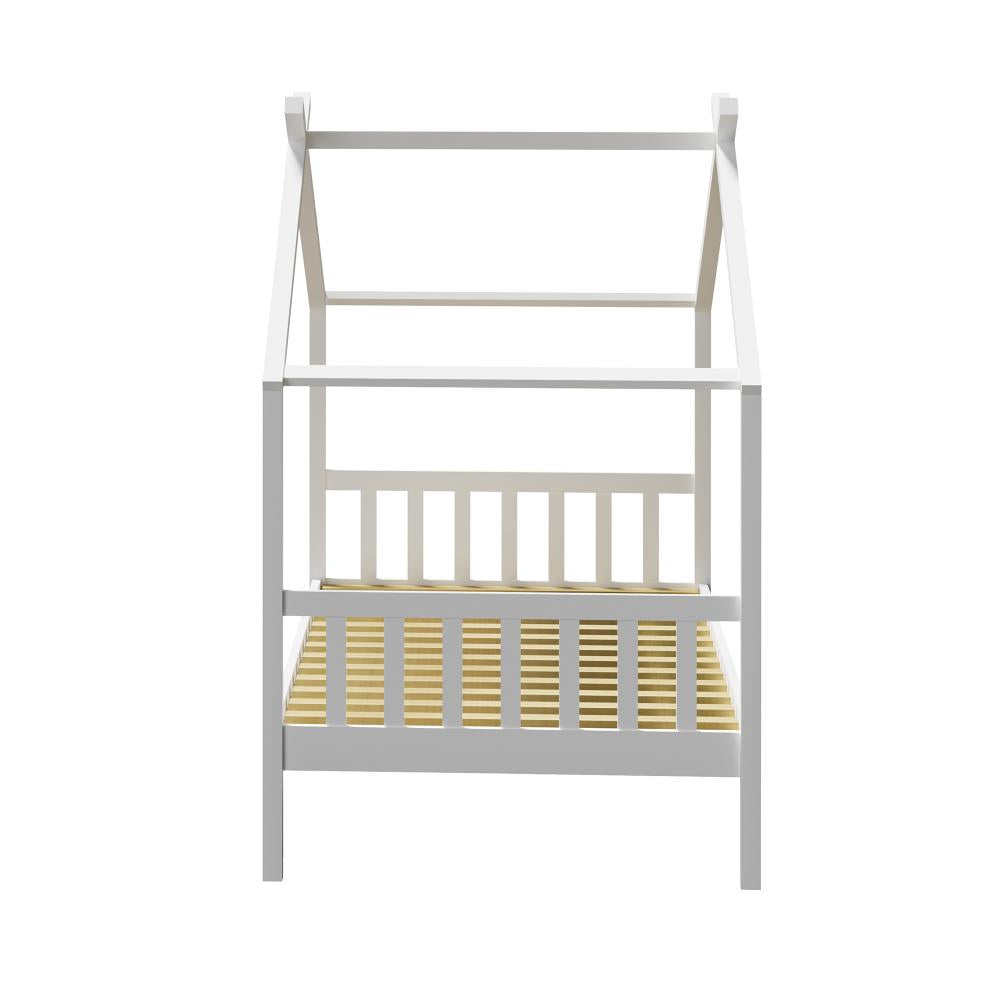 TOMI Bed Frame Wooden Kids Timber House Beds White - SINGLE Oikiture