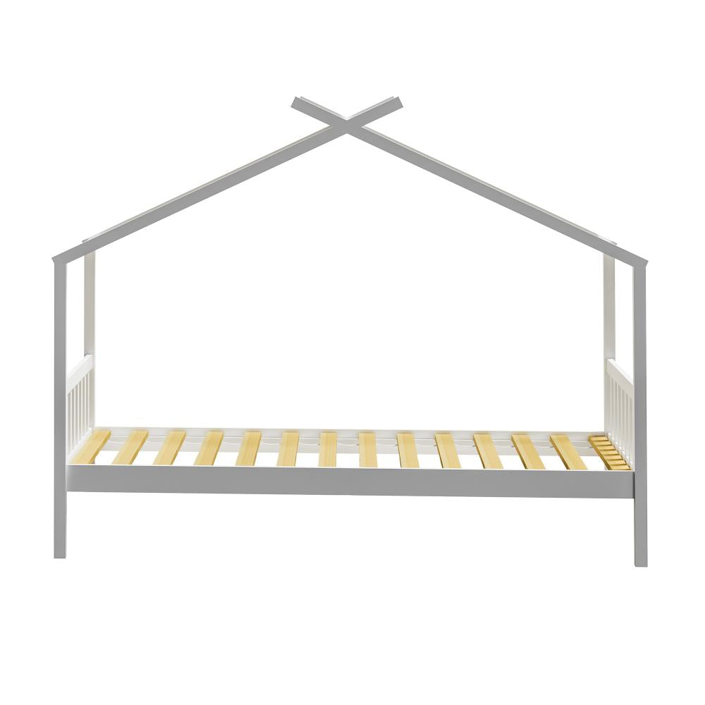 TOMI Bed Frame Wooden Kids Timber House Beds White - SINGLE Oikiture