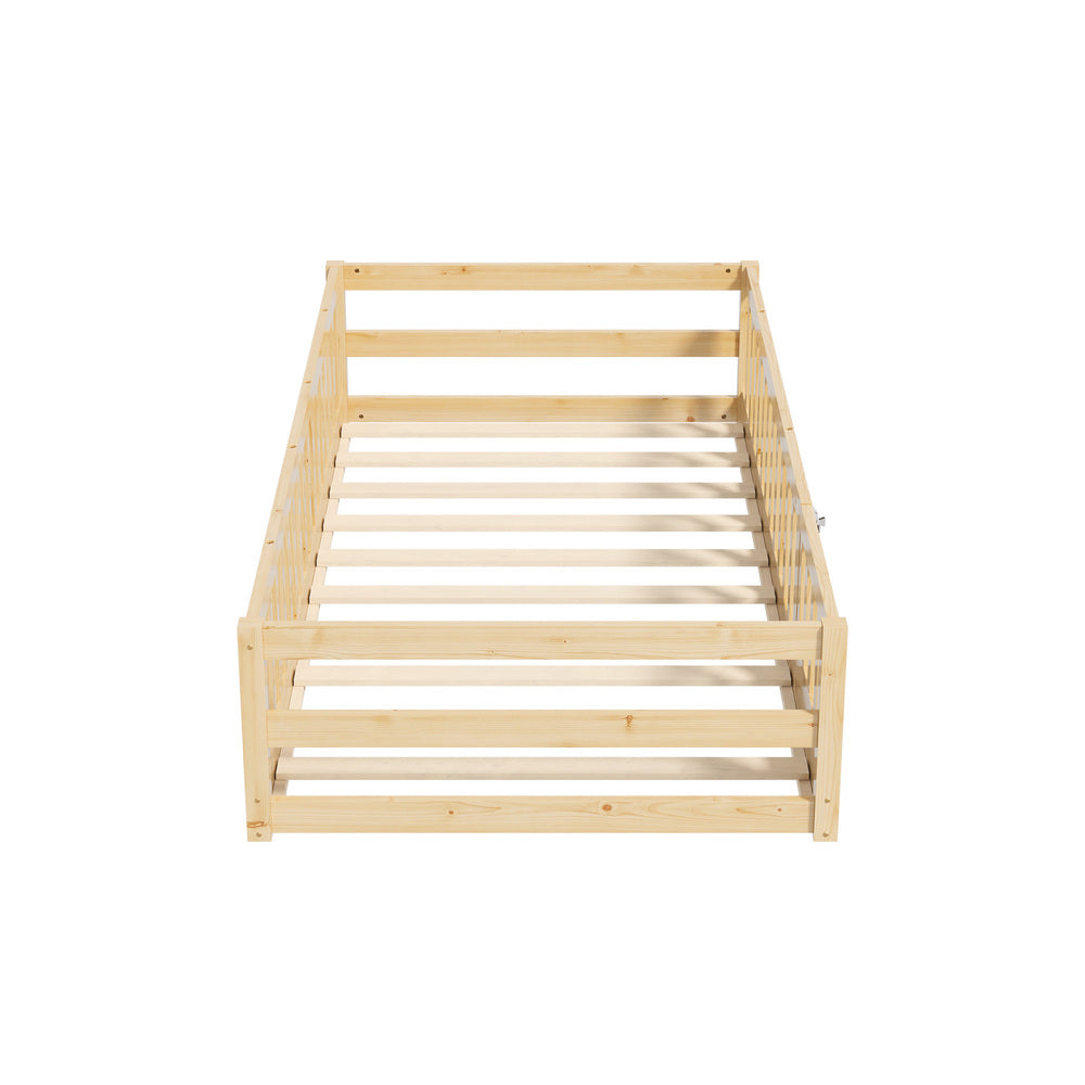 Oikiture Kids Bed Frame Single Beds Timber Wood Gate Guard Natural Oikiture