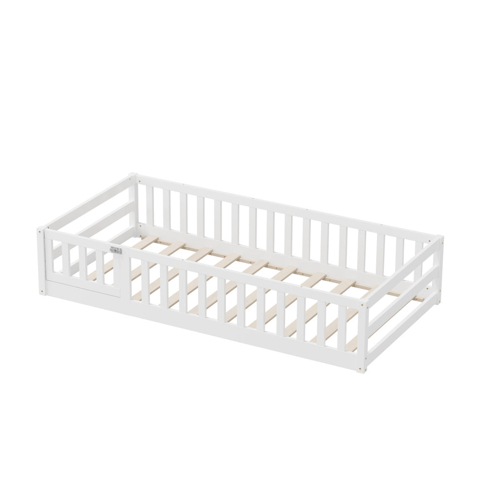 Oikiture Kids Bed Frame Single Beds Timber Wood Gate Guard White Oikiture