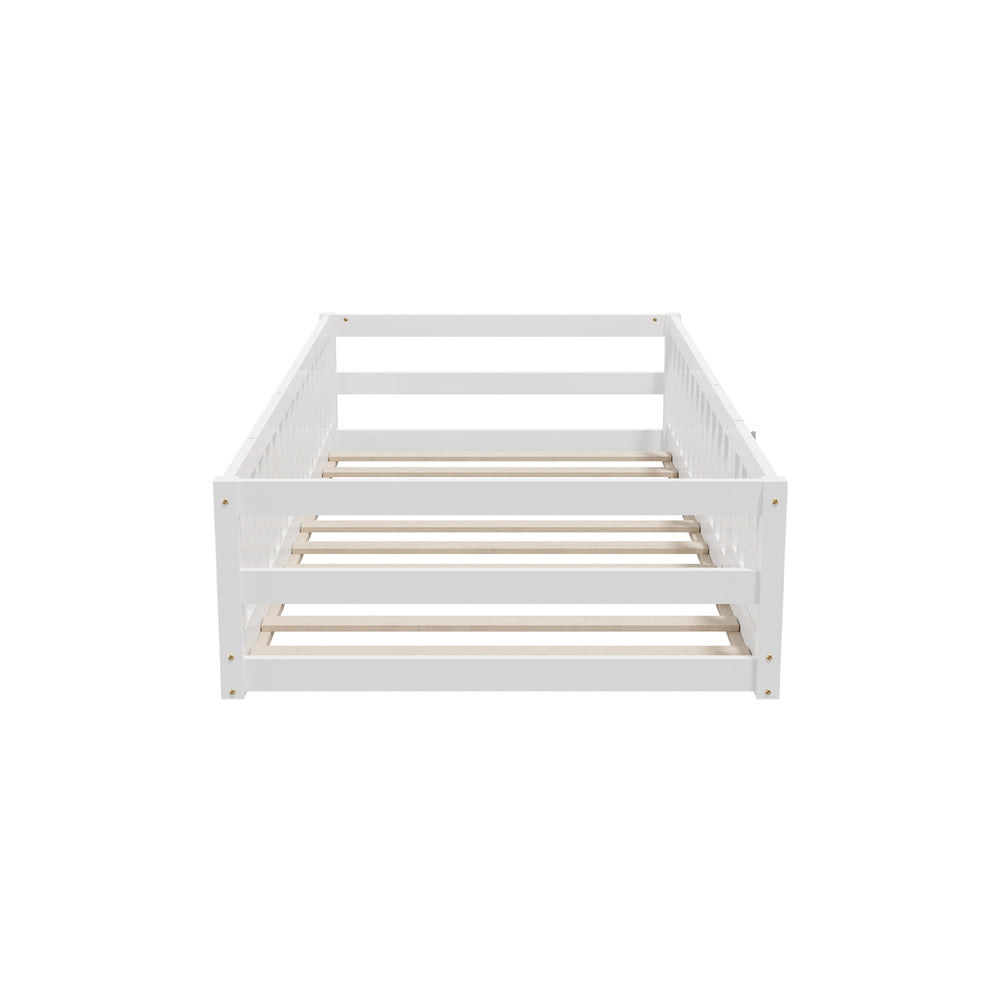 Oikiture Kids Bed Frame Single Beds Timber Wood Gate Guard White Oikiture