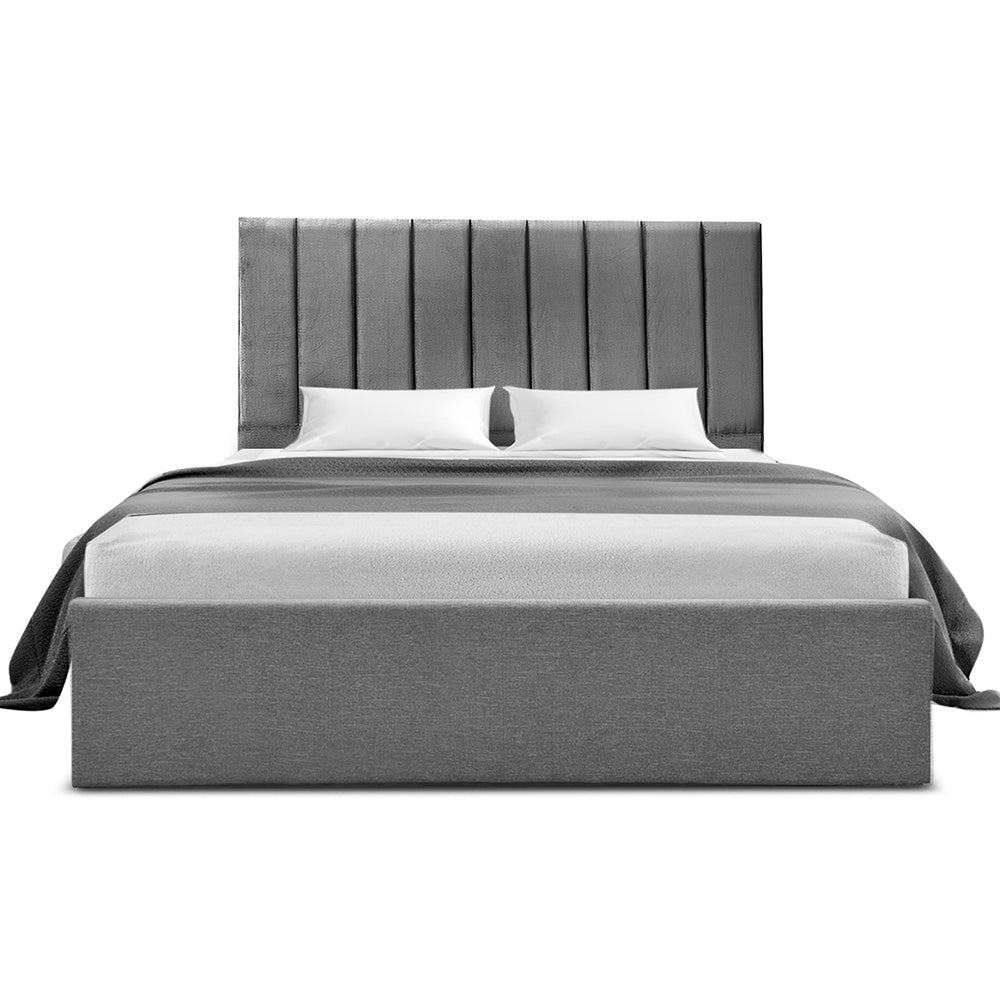 SOL Bed Frame with Storage Grey Velvet Headboard Gas Lift Platform Base Artiss